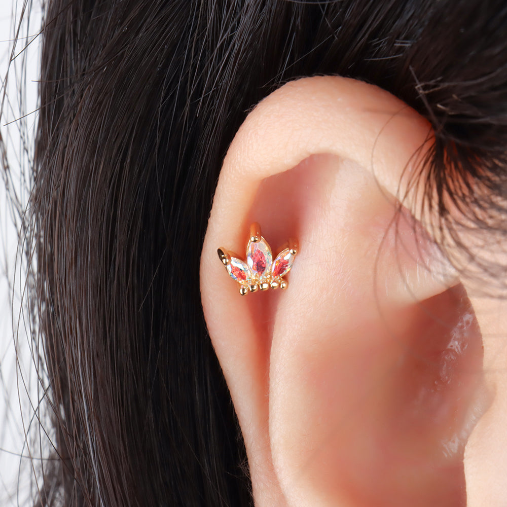 20G Marquise Cut CZ Stud Earring, Screw Back Petal Studs