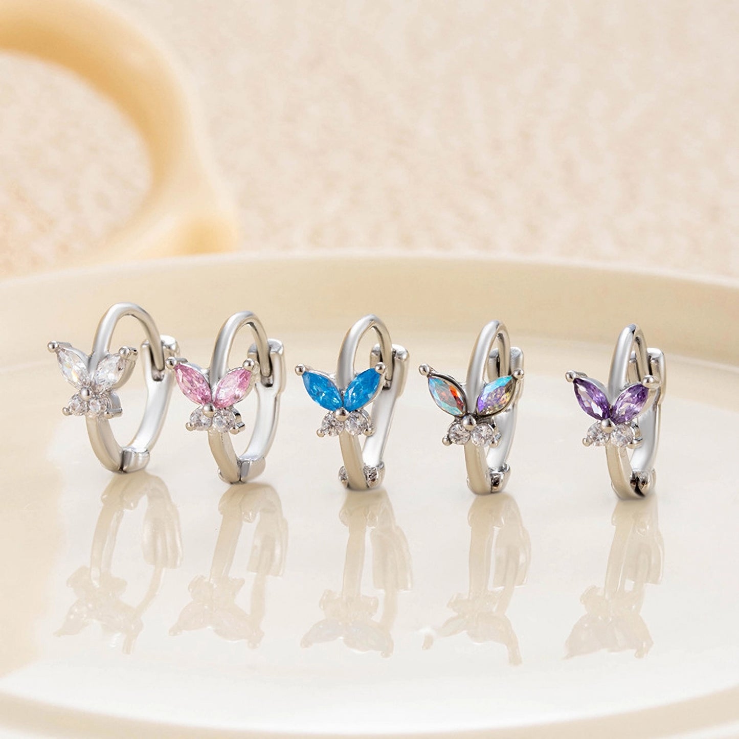 Dainty CZ Butterlfy Huggie Hoops, Cartilage Piercings