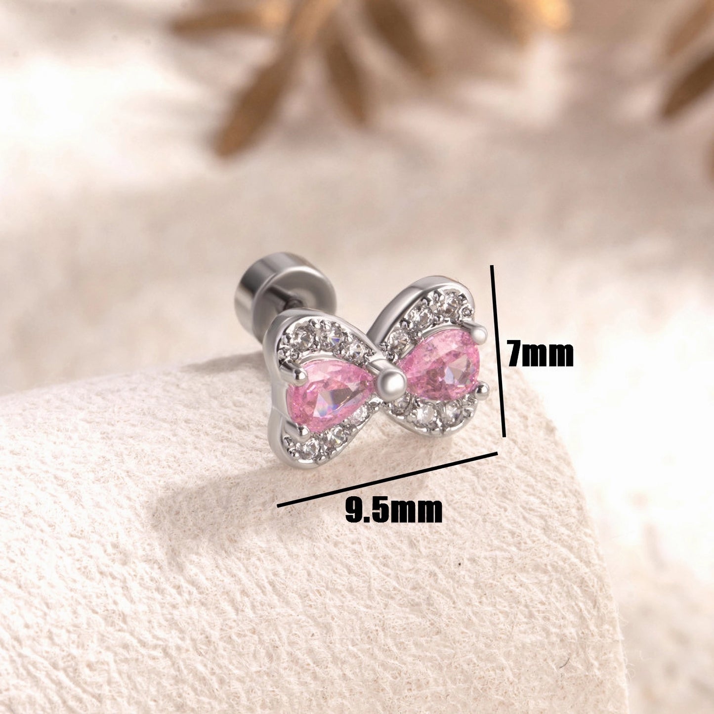 Bow-knot CZ Stud Earrings, 20G Helix Cartilage Piercing
