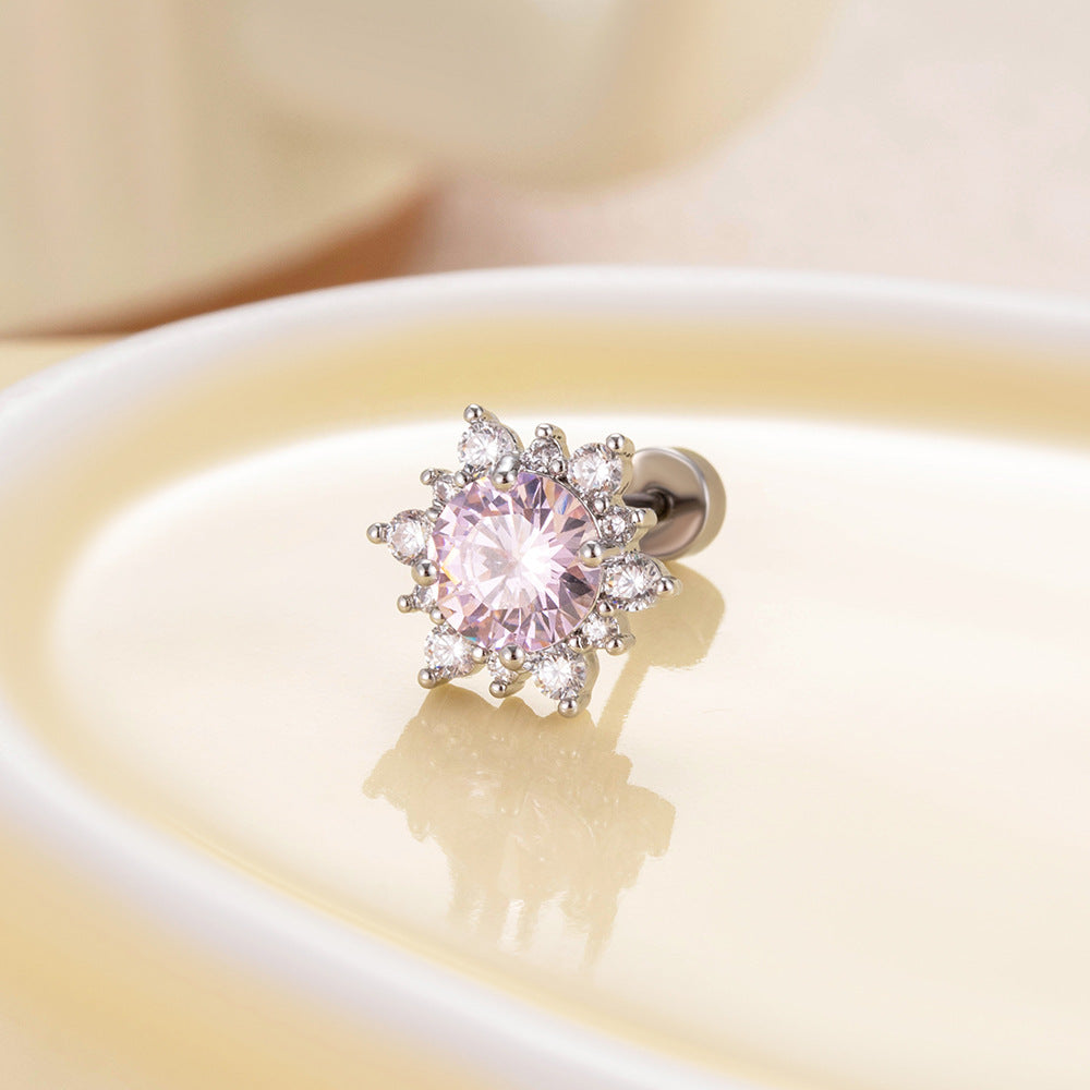 CZ Snowflake Cartilage Stud Earrings, 20G Screw Back Piercing