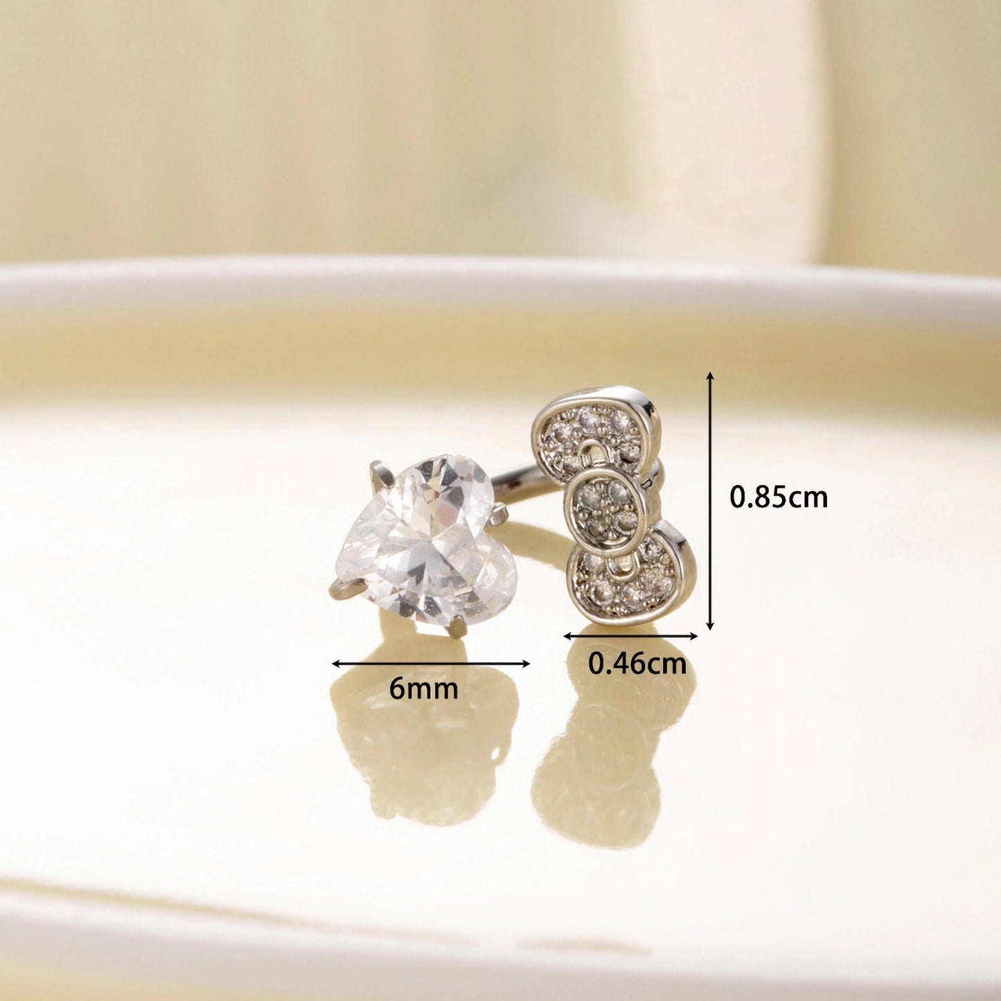 Cz Heart Bow Double End Horseshoe Barbell Earring, Cartilage Piercing Studs