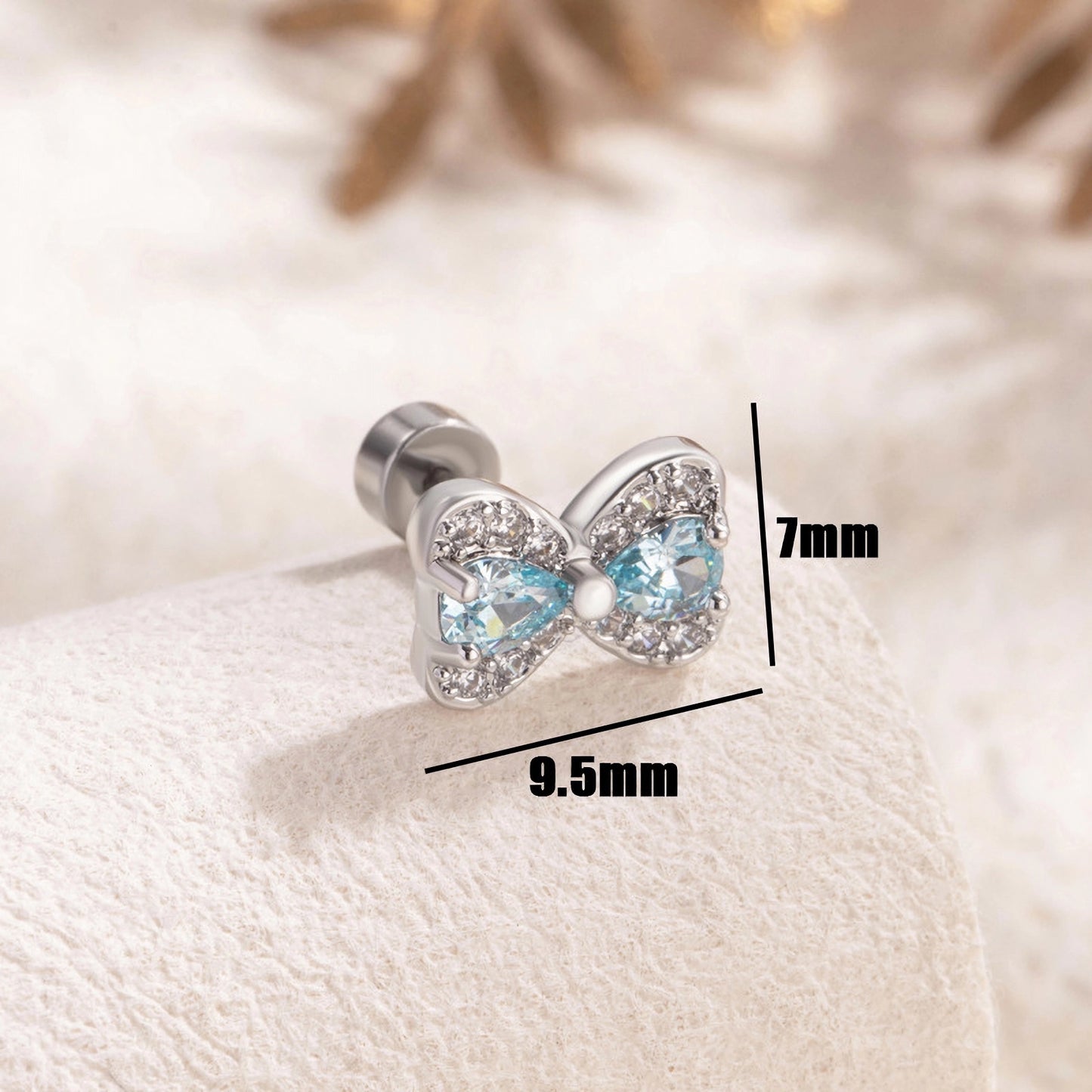 Bow-knot CZ Stud Earrings, 20G Helix Cartilage Piercing