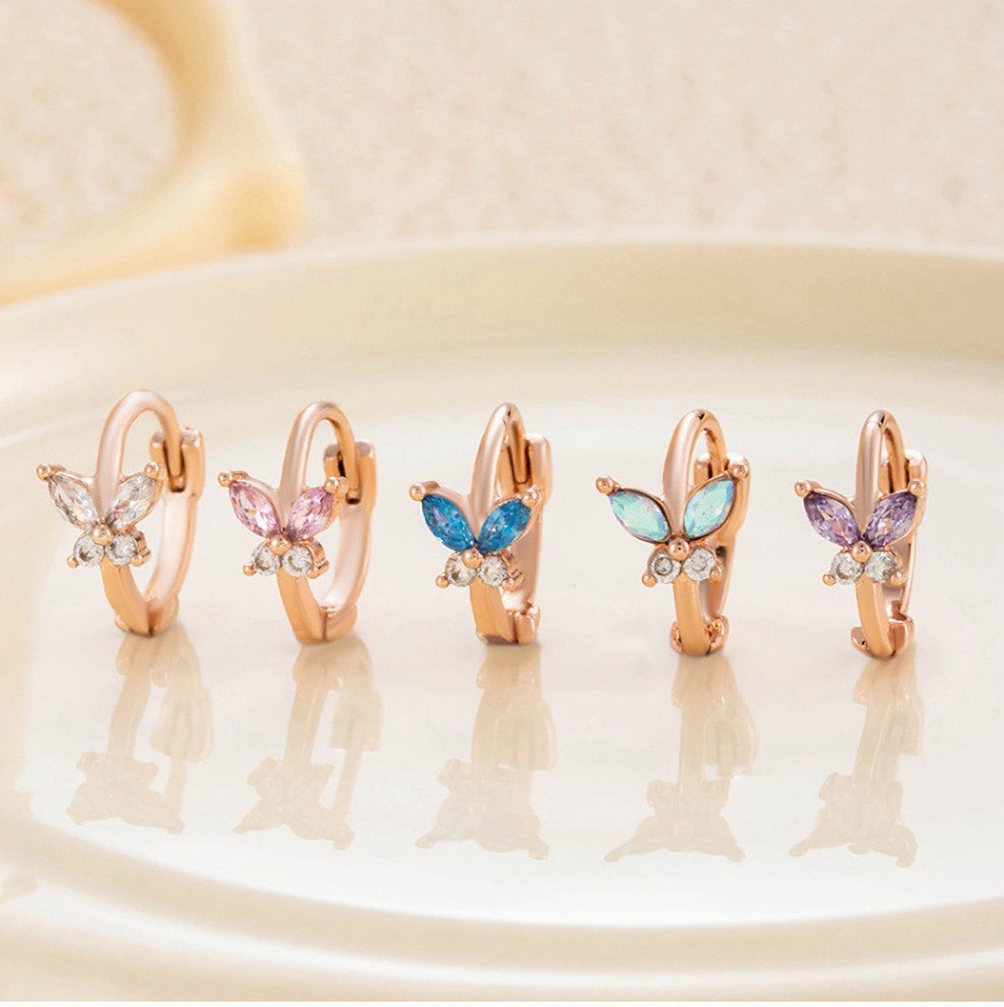 Dainty CZ Butterlfy Huggie Hoops, Cartilage Piercings