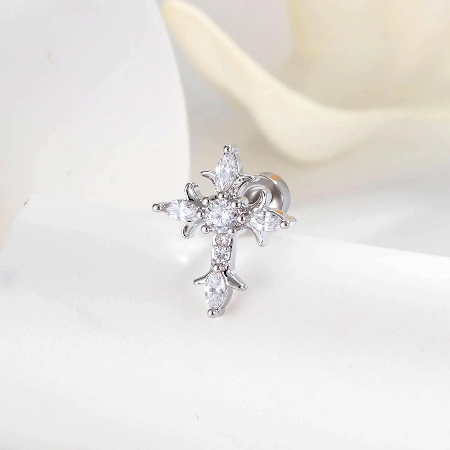 Dainty CZ Cross Stud Earrings, 20G Helix Cartilage Piercing