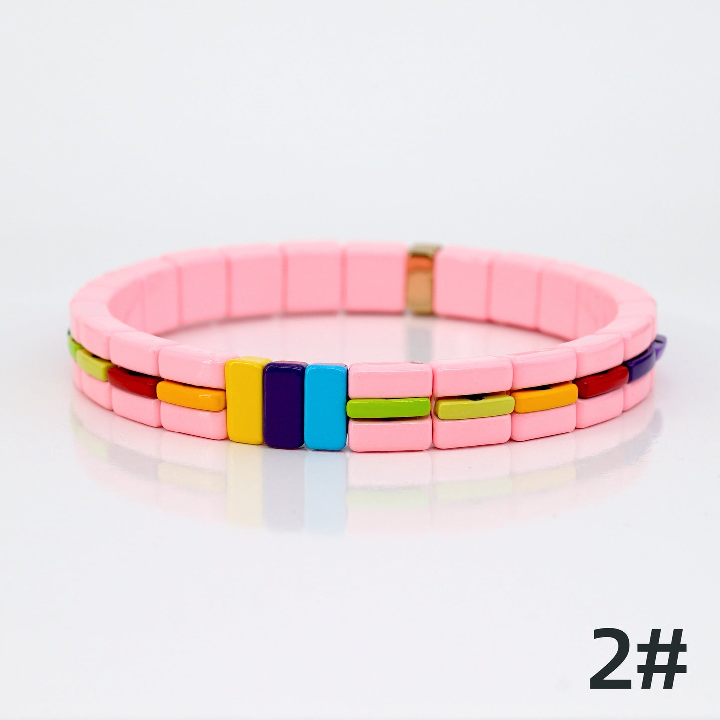 Pink Colorblock Enamel Tile Bead Bracelets Set