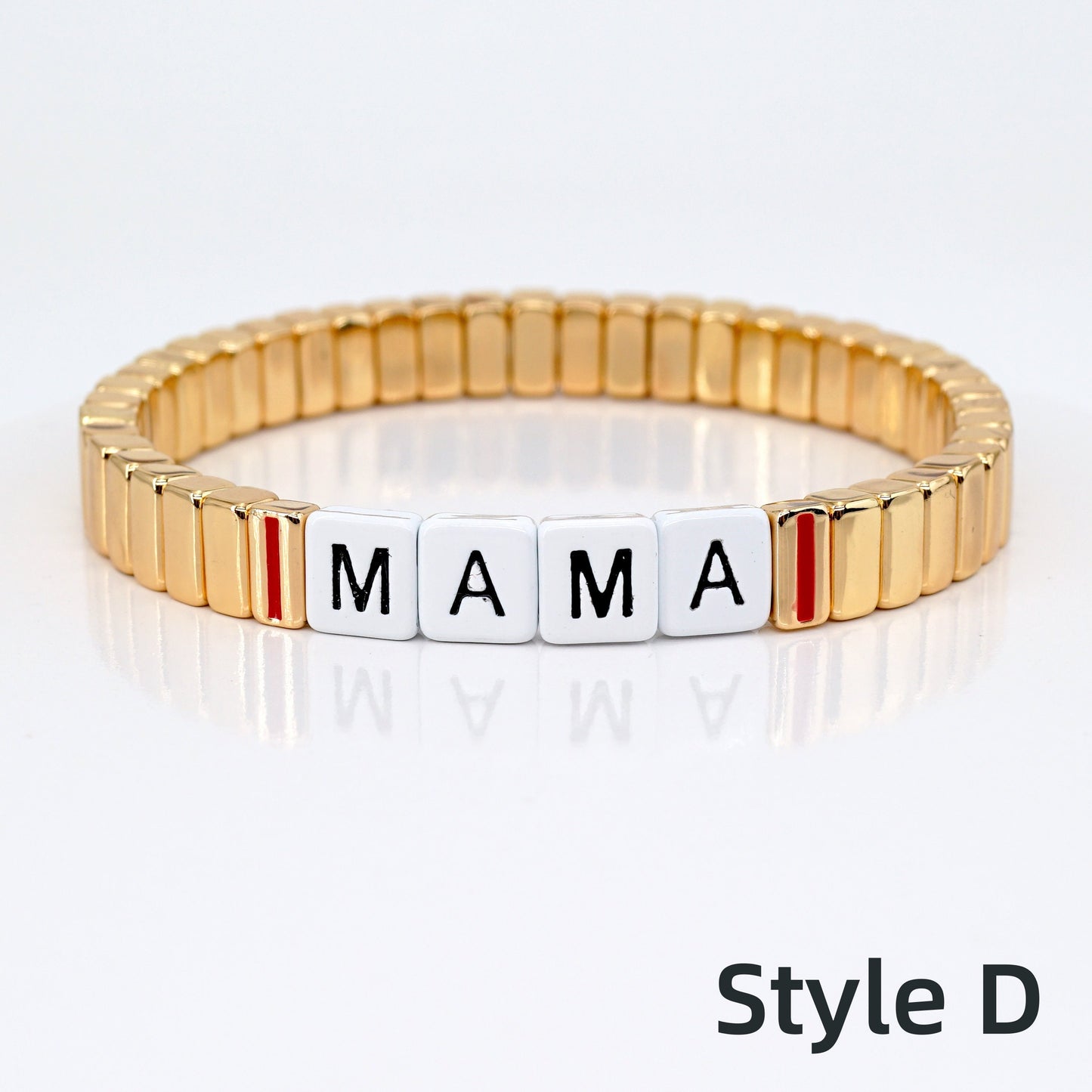 Custom Name Gold Enamel Tile Bead Bracelet