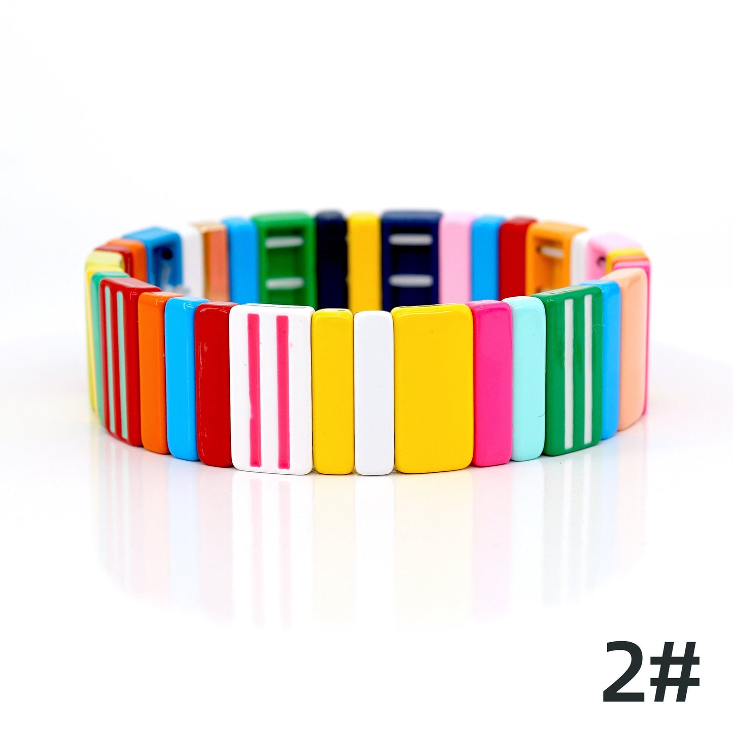 Enamel Tile Bead Colorblock Bracelets Set, Stacking Bracelet