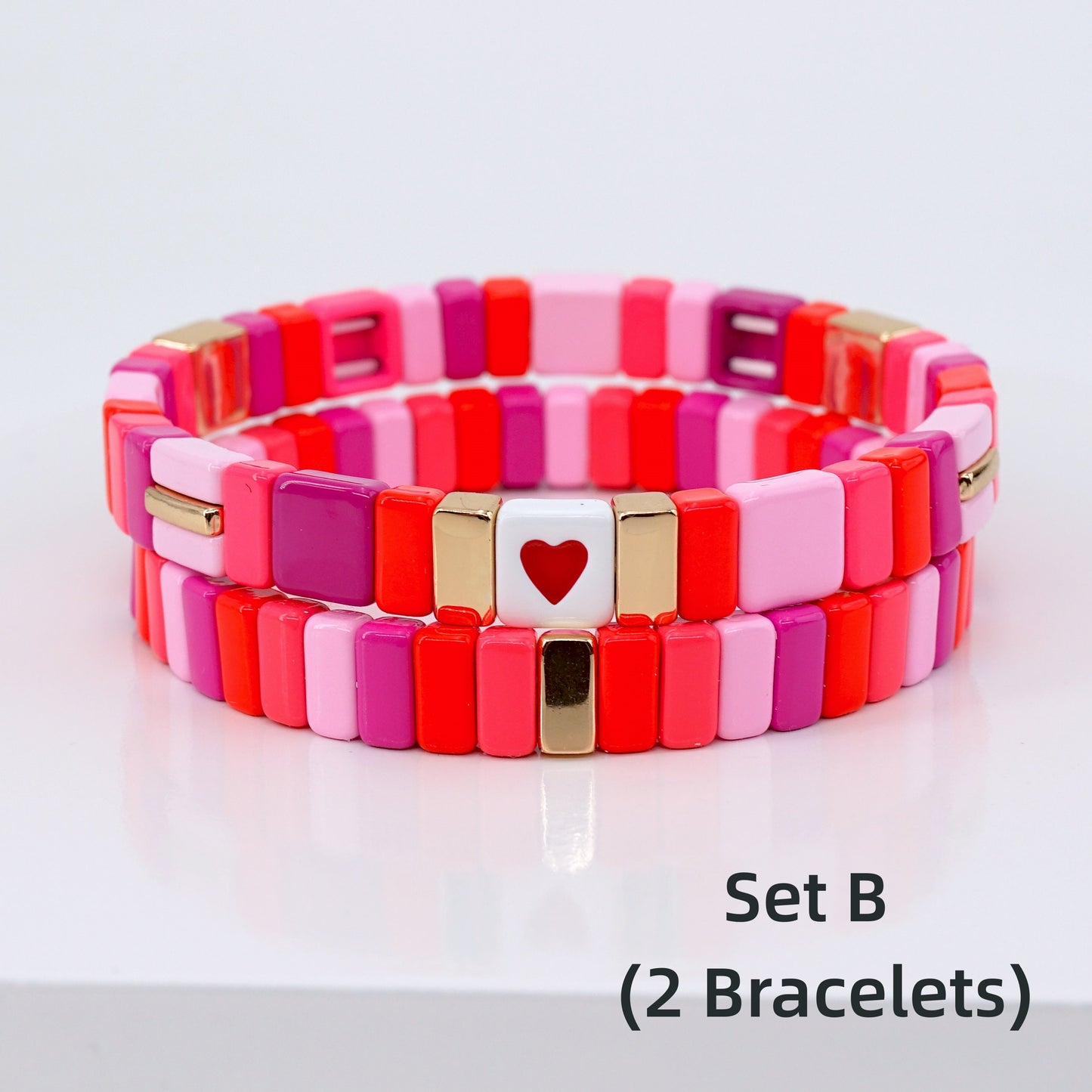 Hot Pink Square Enamel Tile Bead Bracelet for Summer