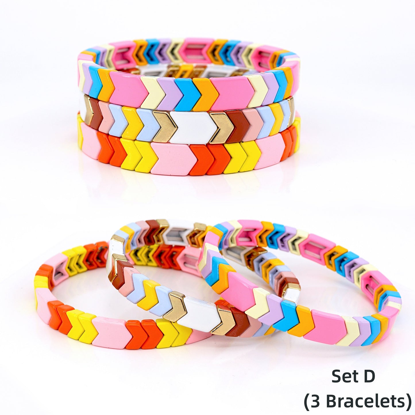 Macaron Color Enamel Tile Bead Bracelet, Arrow Bracelet