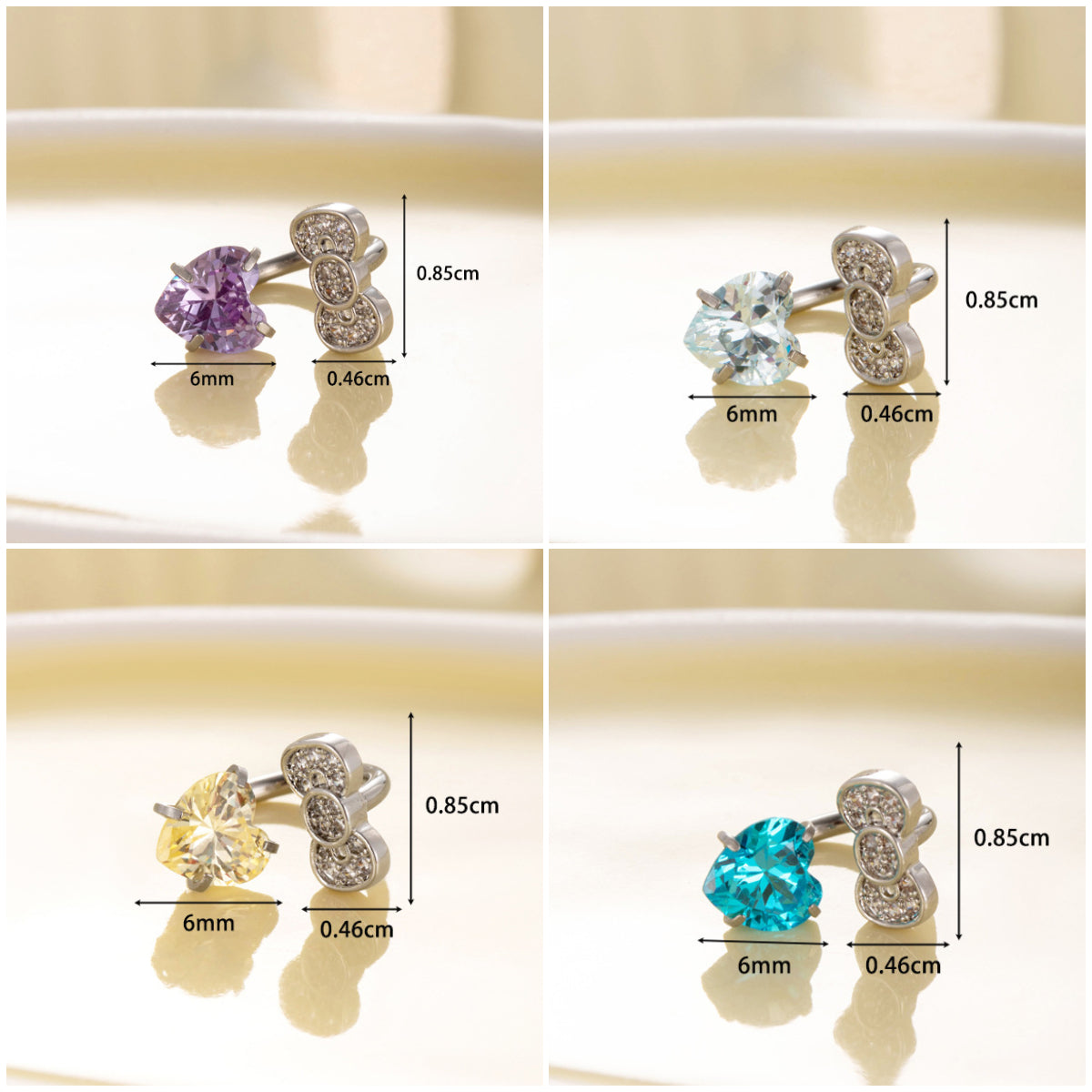 Cz Heart Bow Double End Horseshoe Barbell Earring, Cartilage Piercing Studs