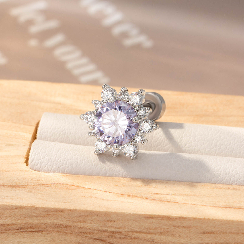 CZ Snowflake Cartilage Stud Earrings, 20G Screw Back Piercing