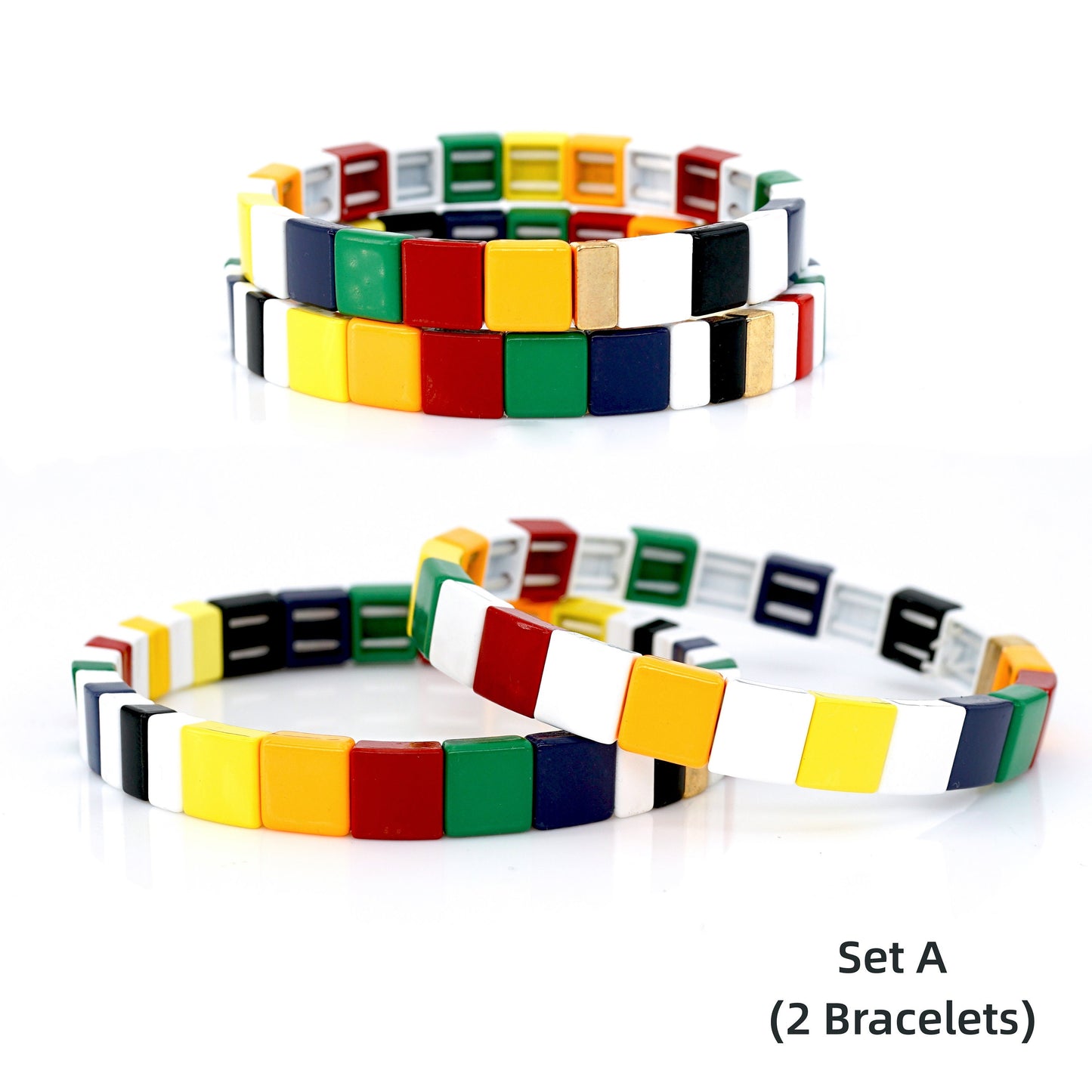 Rectangle Colorblock Enamel Tile Bead Bracelet for Summer