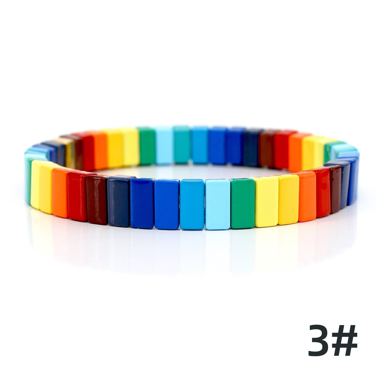 Summer Rainbow Bracelets Set, Enamel Tile Bead Bracelet