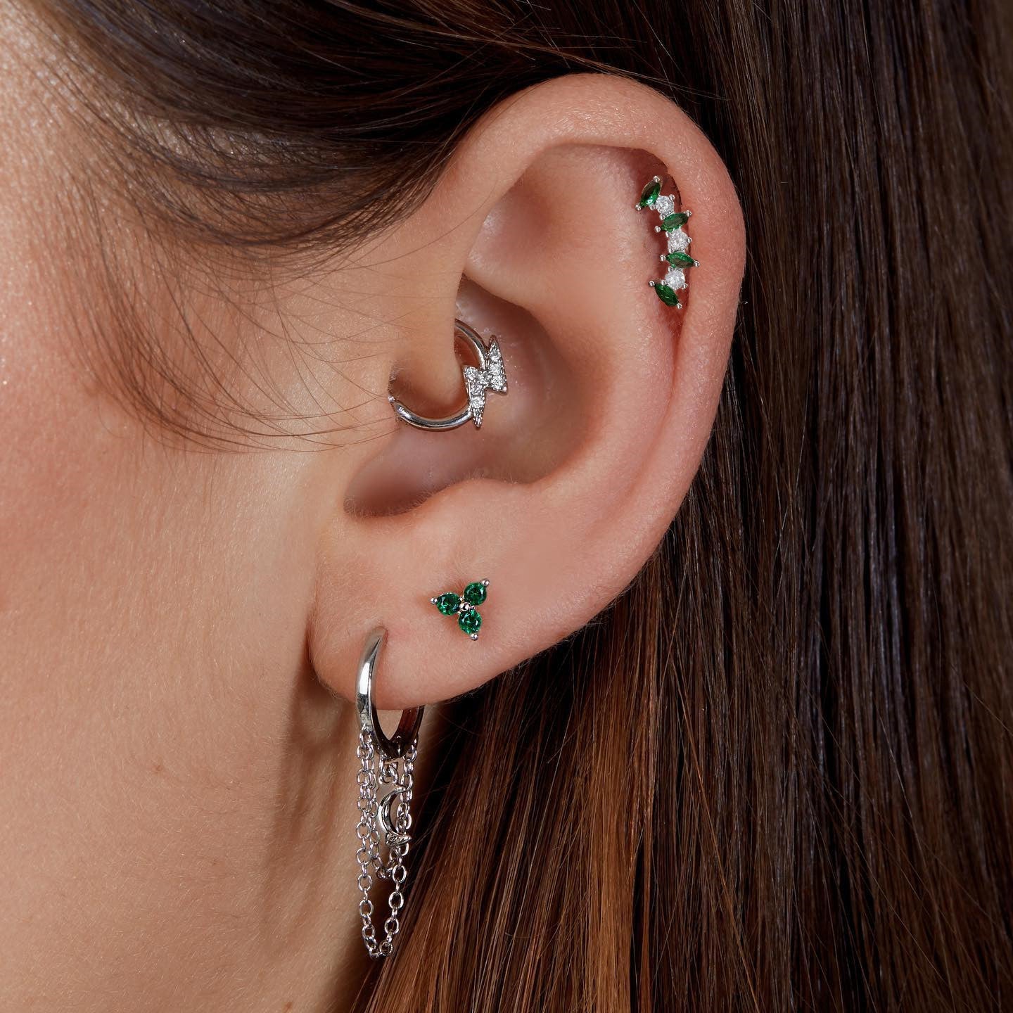 Emerald Green CZ Stud Earrings, 16G Screw Back Studs