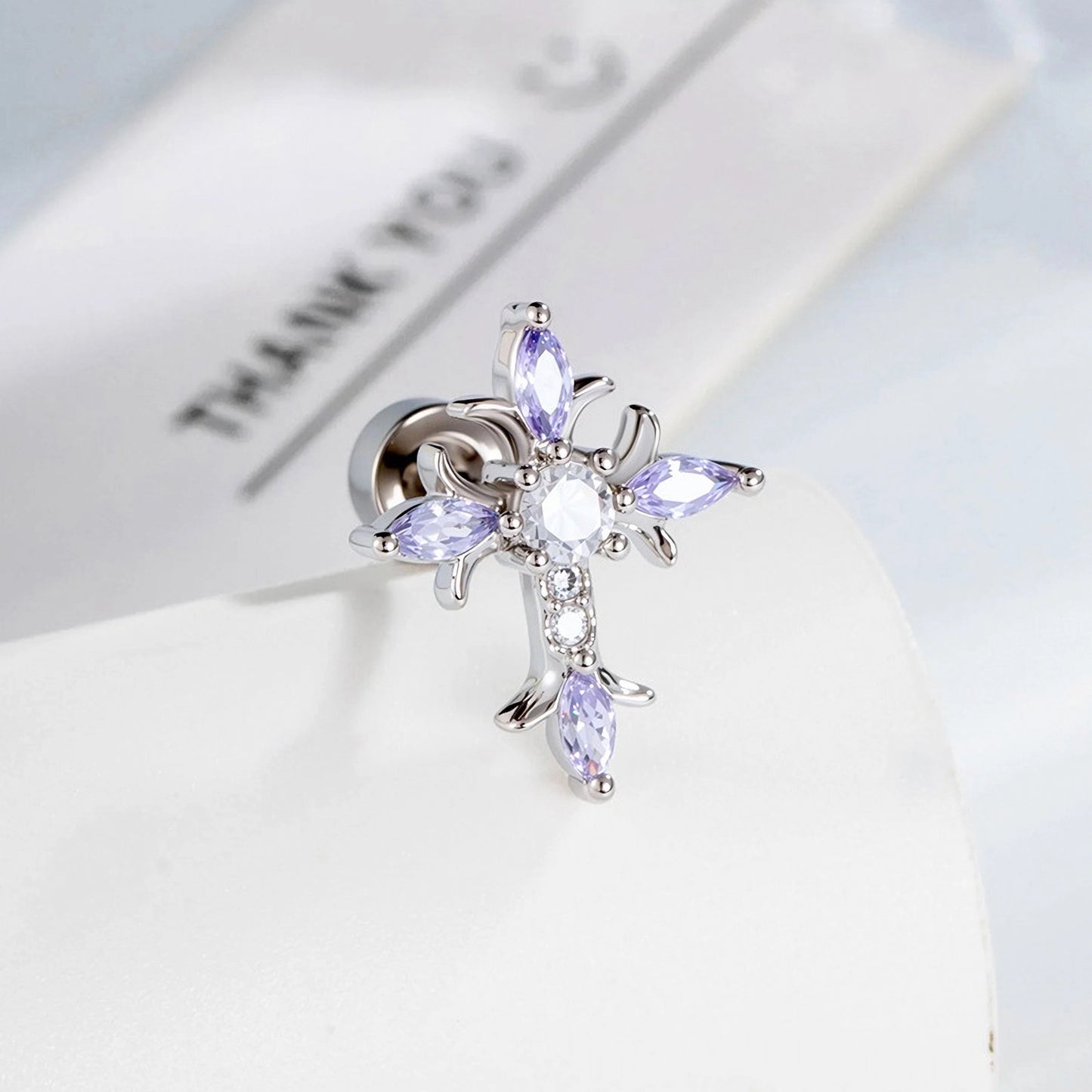 Dainty CZ Cross Stud Earrings, 20G Helix Cartilage Piercing