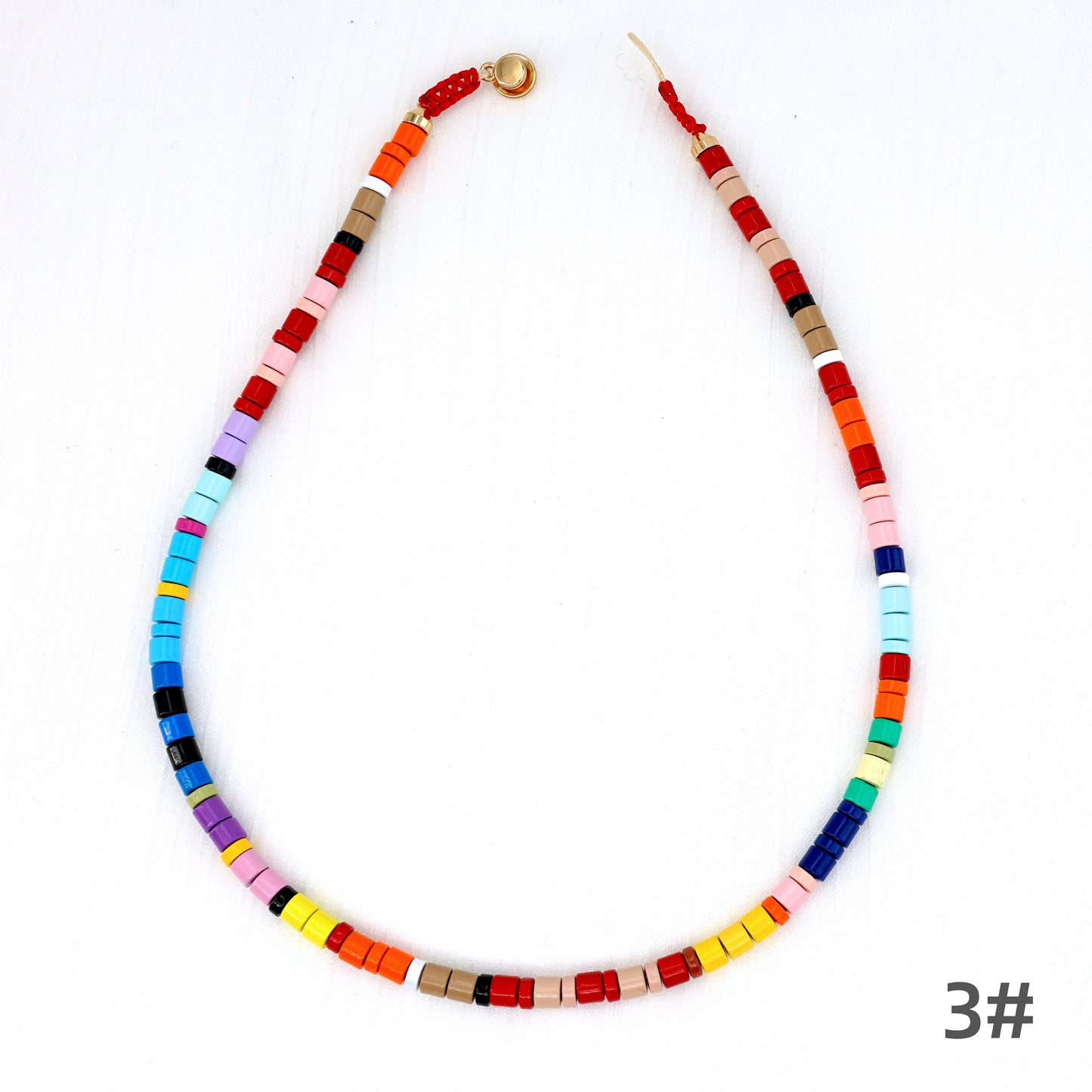 Rainbow Enamel Tile Bead Necklace Boho Style