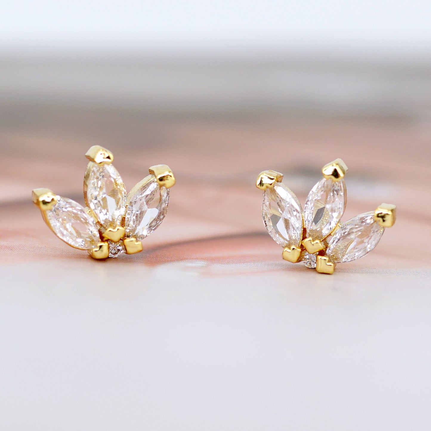 CZ Marquise Lotus Lotus Stud Earrings