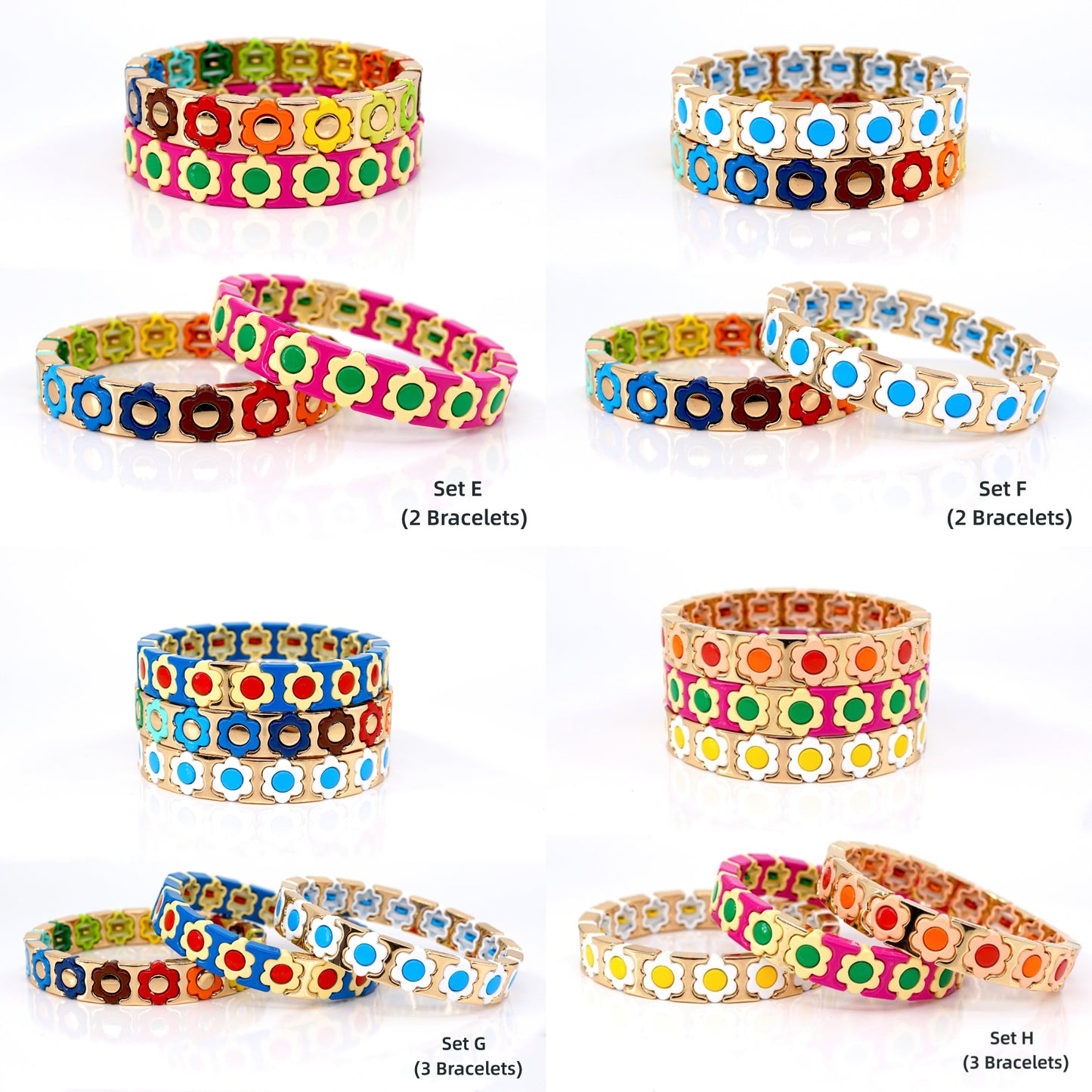 Rainbow Flower Enamel Tile Bead Bracelet for Summer