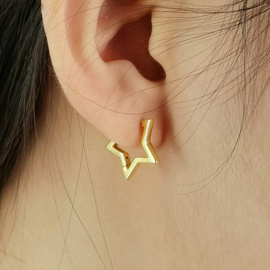 Minimalist Star Hoop Earrings, Sterling Silver Hoops