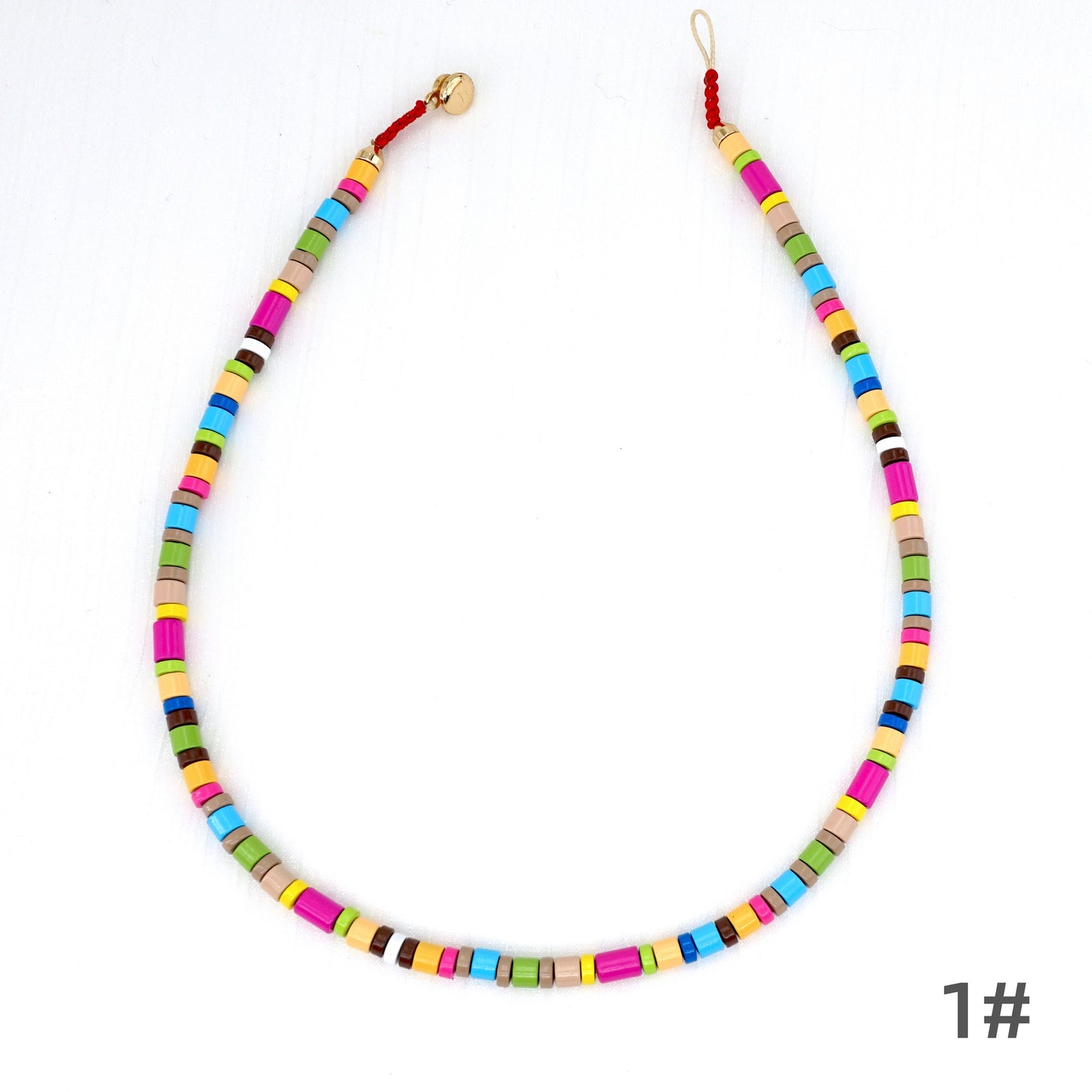 Rainbow Enamel Tile Bead Necklace Boho Style