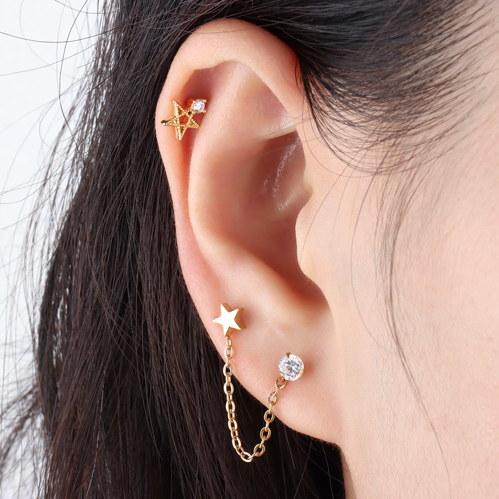 20G CZ Stud Earrings, Screw Ball Back Ear Piercings