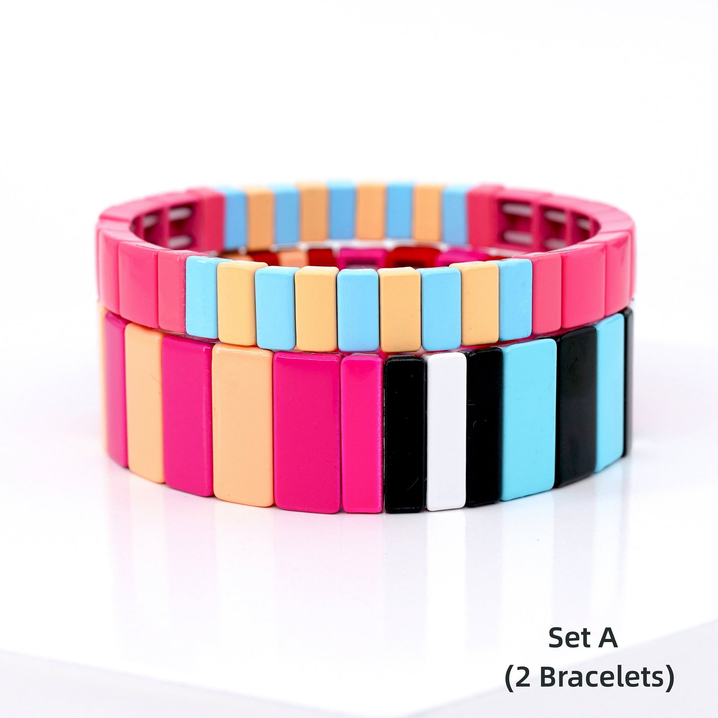 Summer Colorblock Enamel Tile Bead Braceles Set