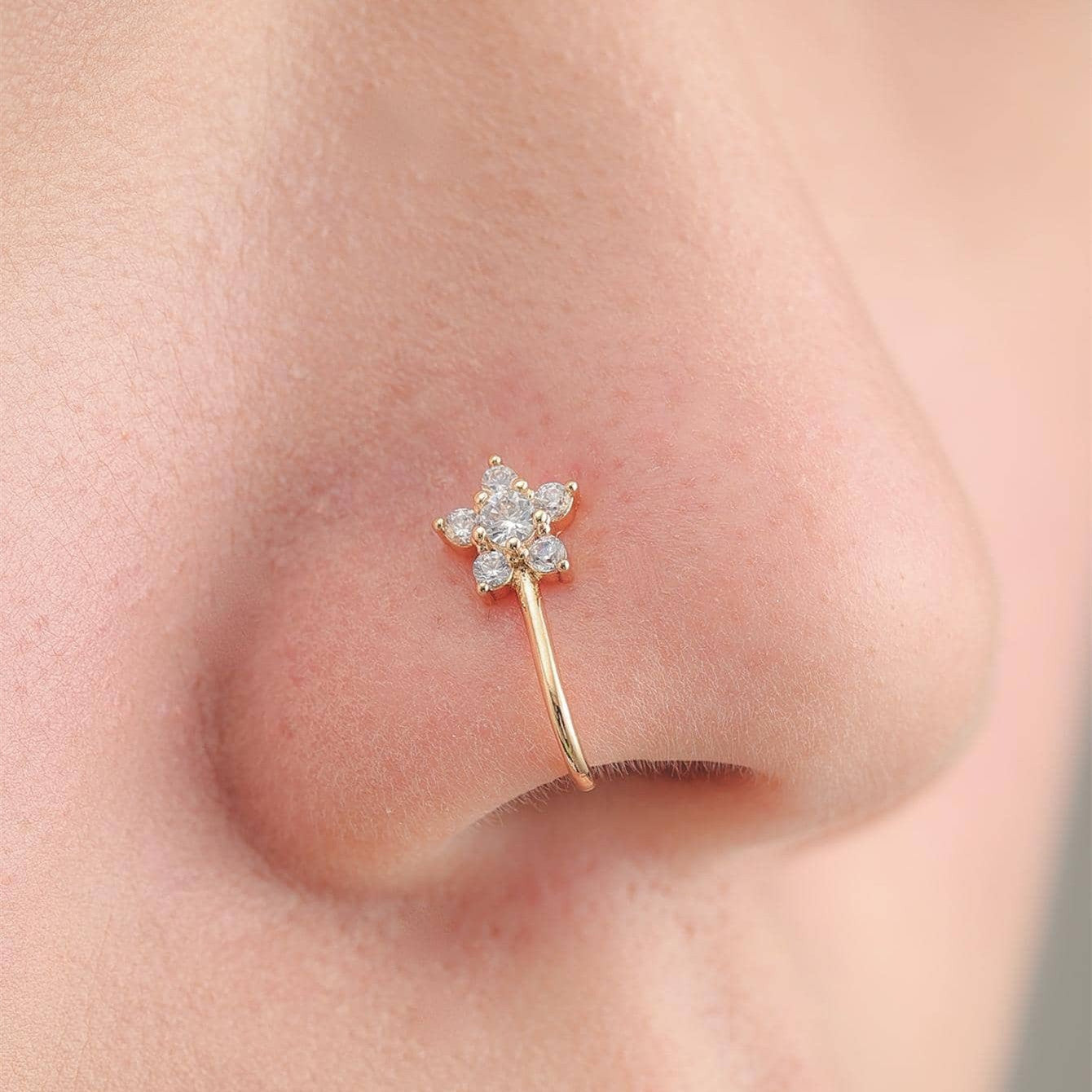 None Piercing CZ Nose Cuff, Fake Nose Rings