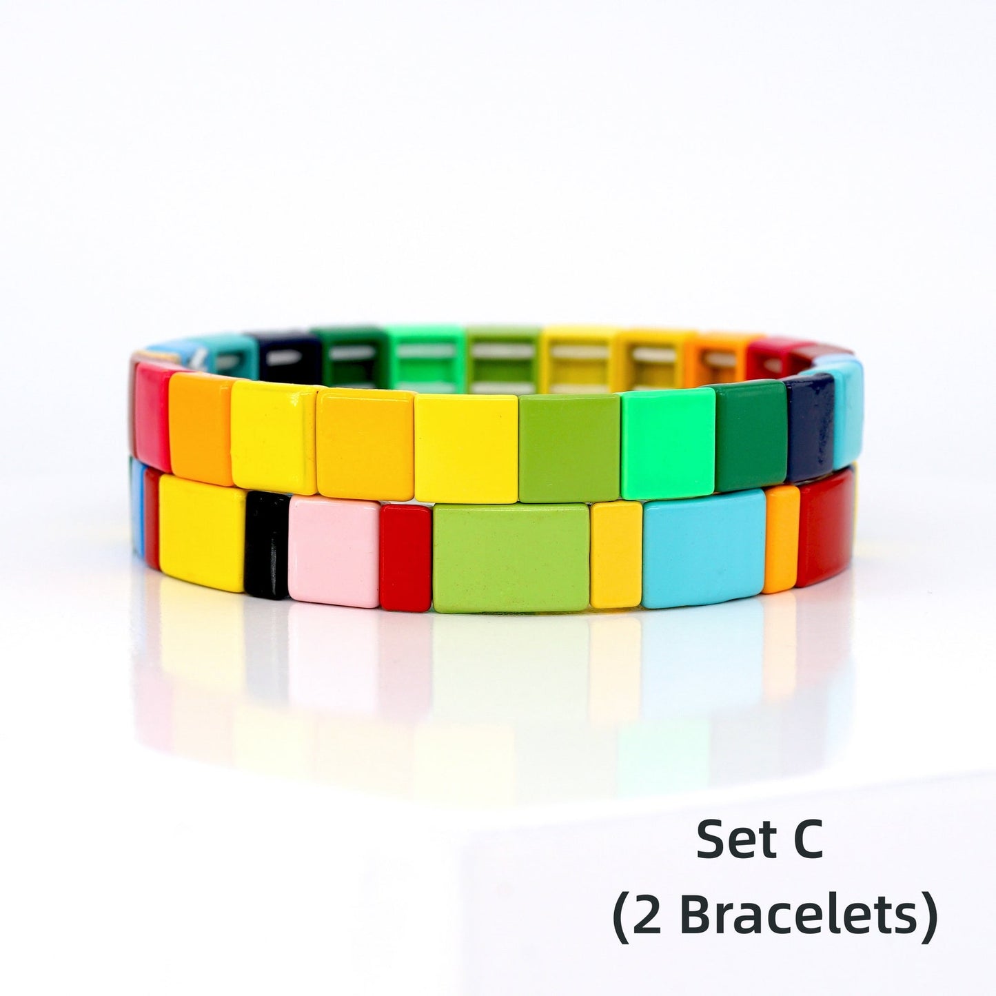 Boho Summer Colorblock Enamel Tile Bead Bracelet