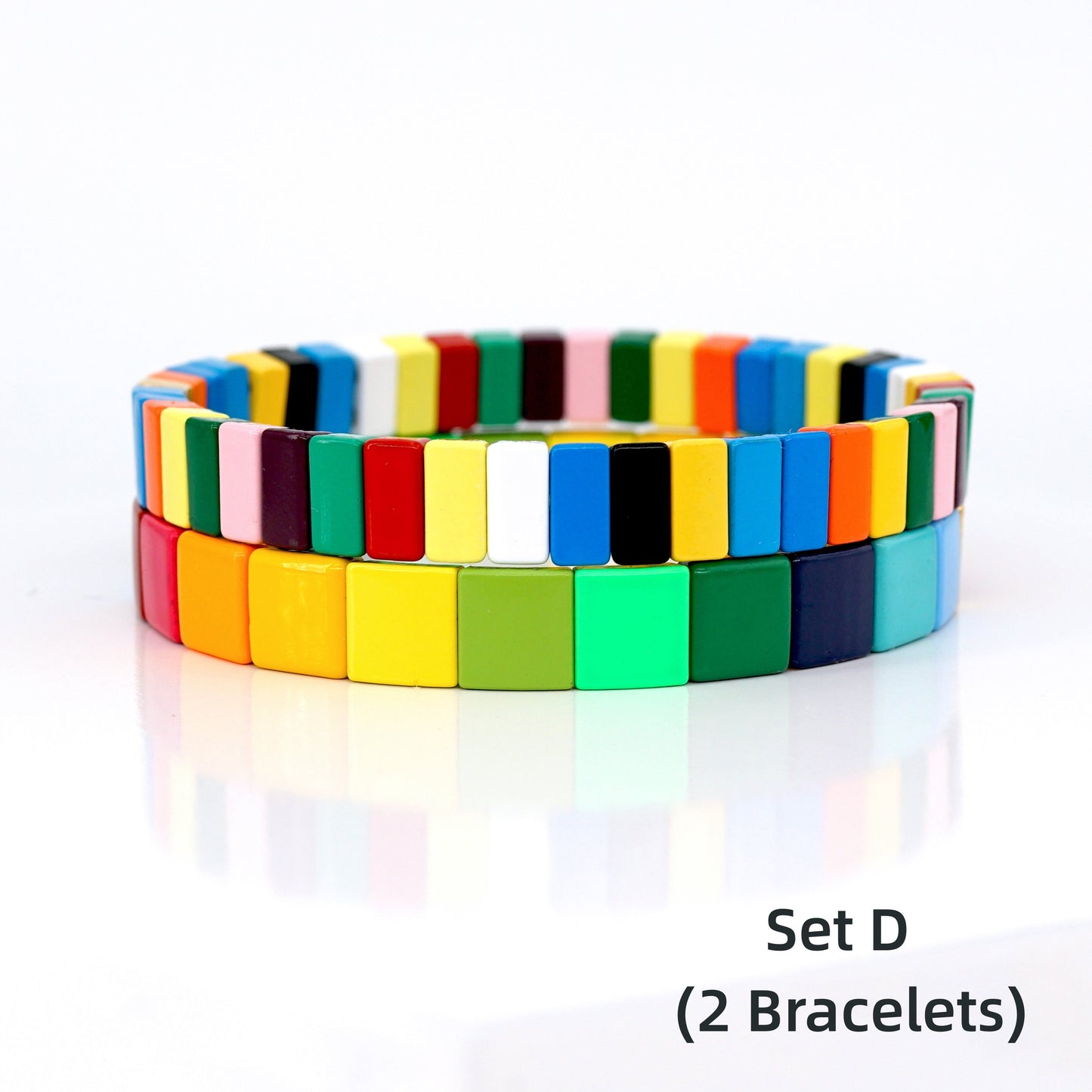 Boho Summer Colorblock Enamel Tile Bead Bracelet