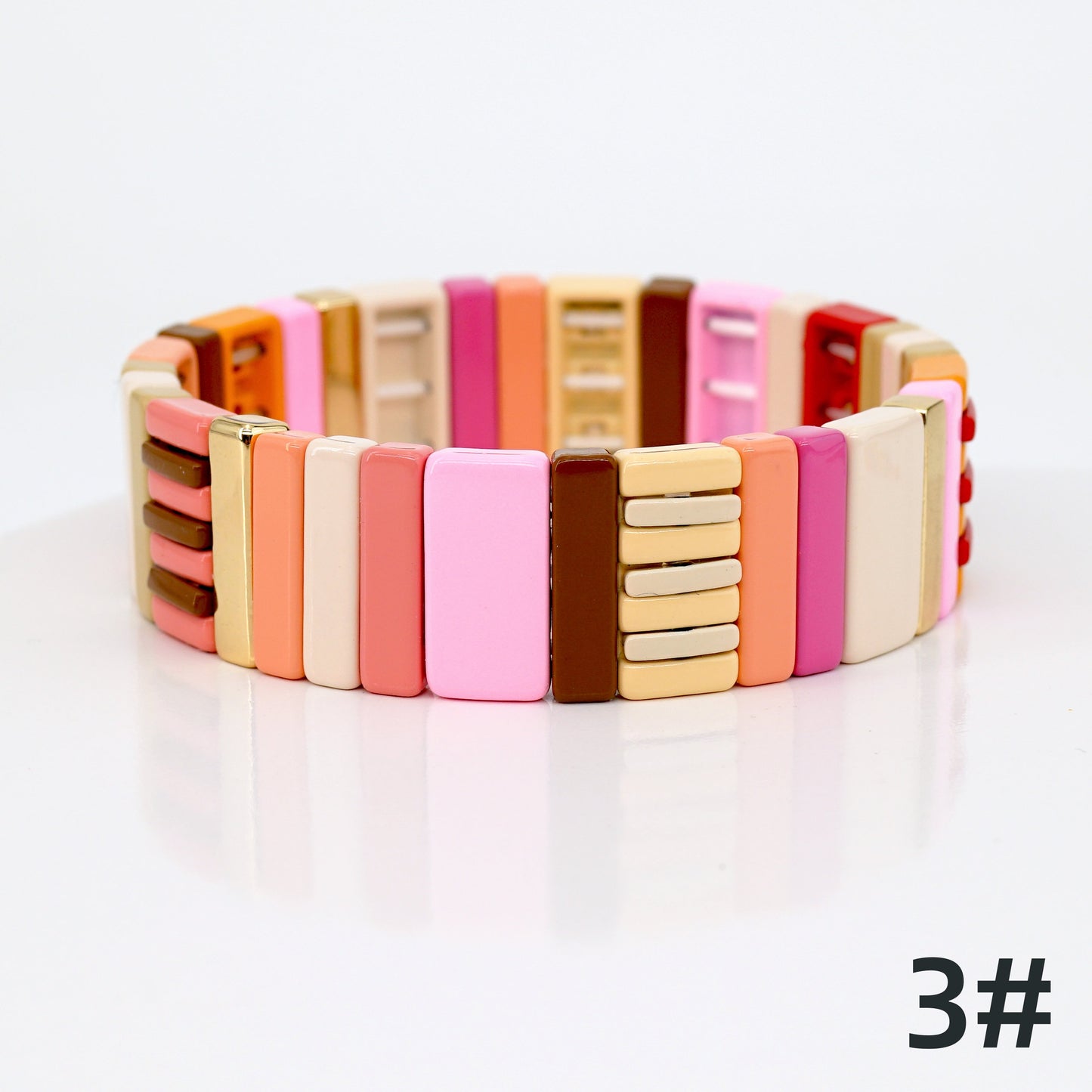 Pink Colorblock Enamel Tile Bead Bracelets Set