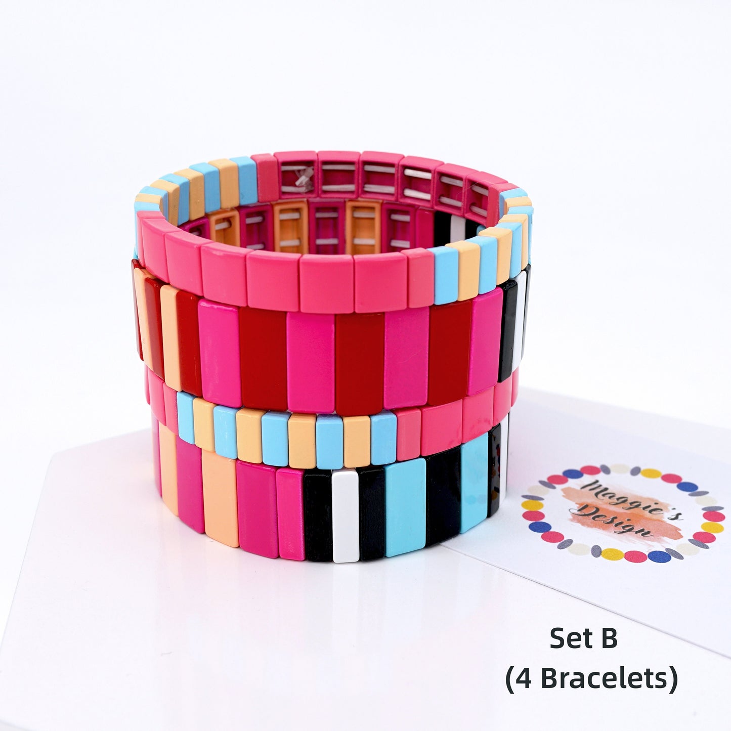 Summer Colorblock Enamel Tile Bead Braceles Set