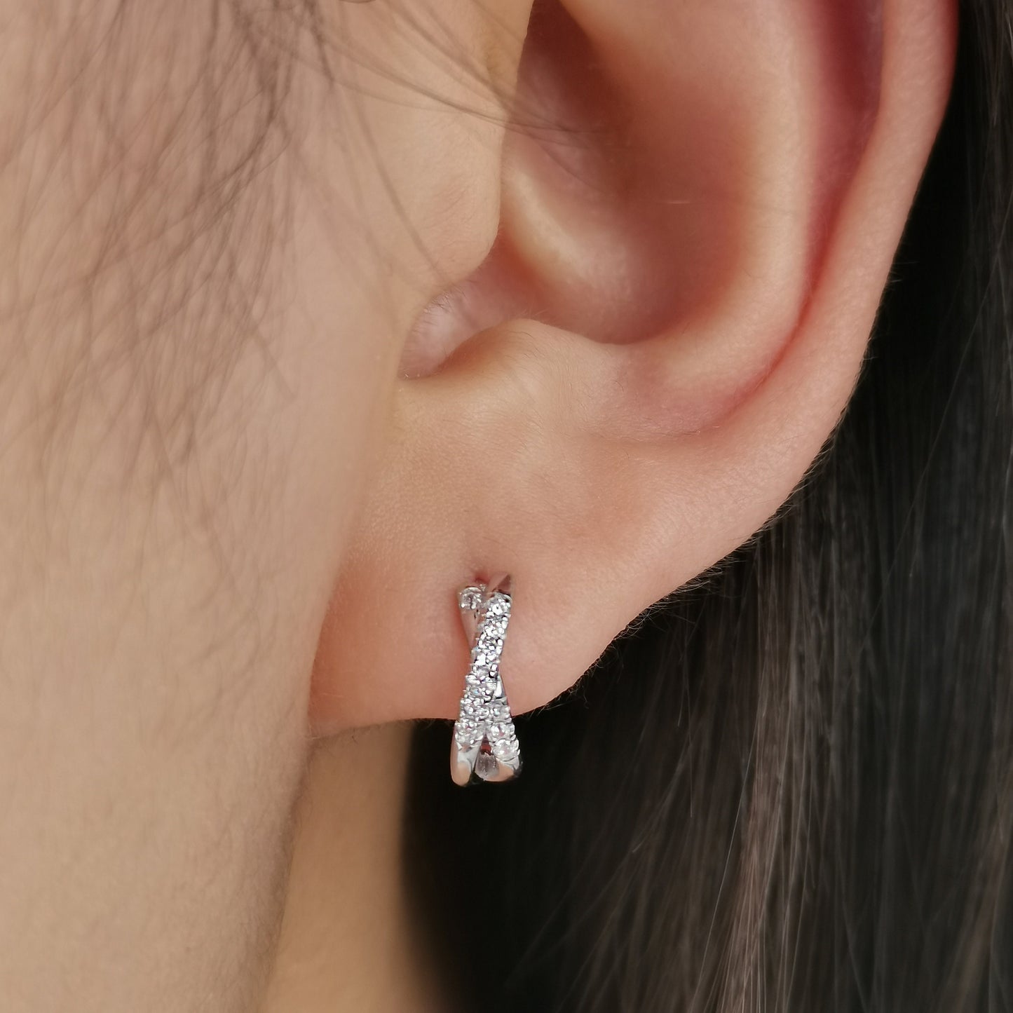 Paved CZ Criss Cross Huggie Hoop Earrings