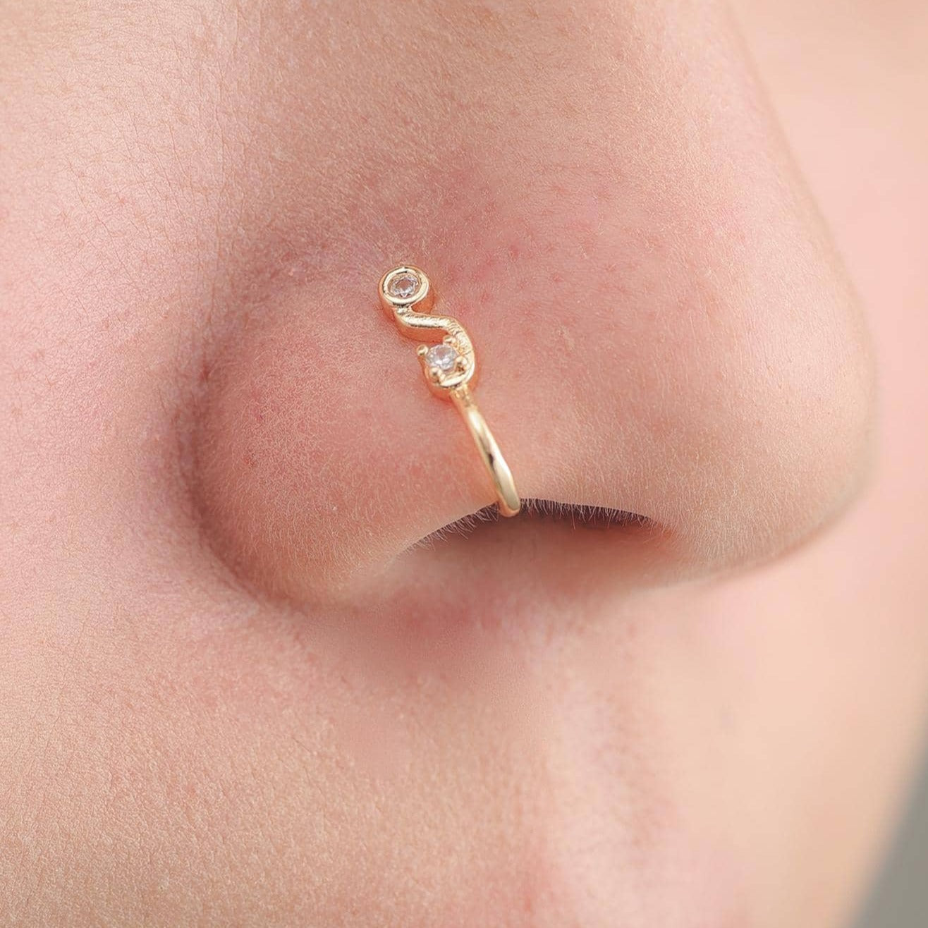 None Piercing CZ Nose Cuff, Fake Nose Rings