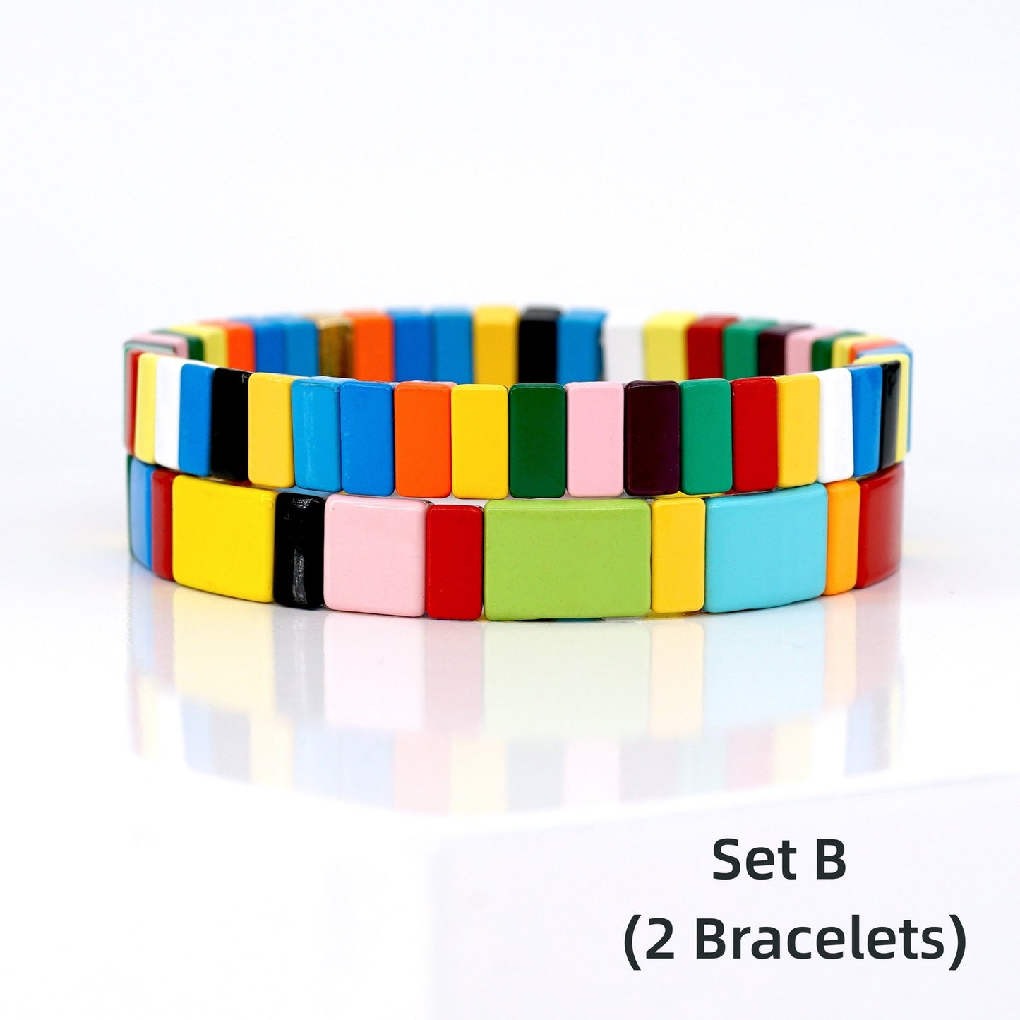 Boho Summer Colorblock Enamel Tile Bead Bracelet