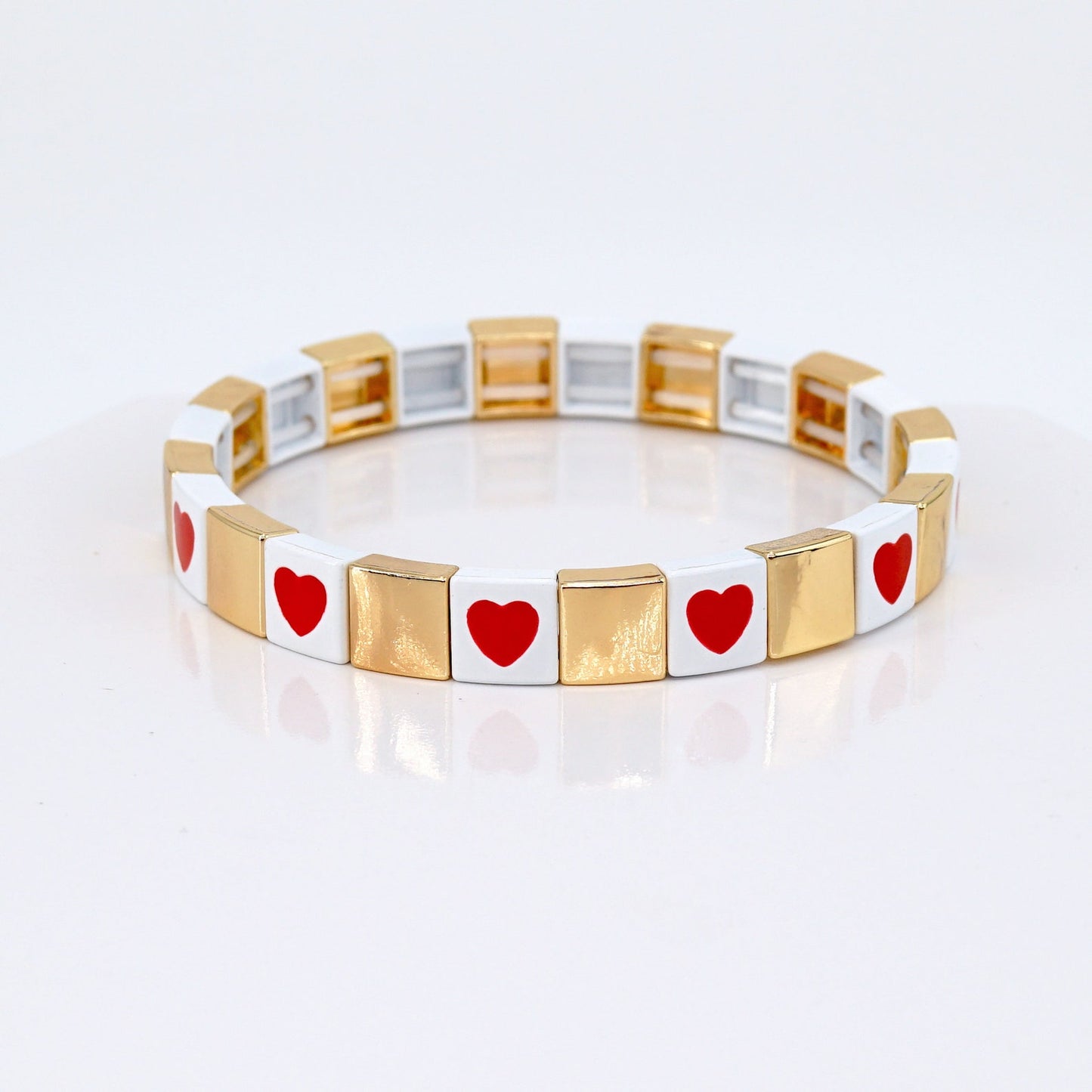 Custom Enamel Tile Bead Bracelet, Gold Bracelet for Summer