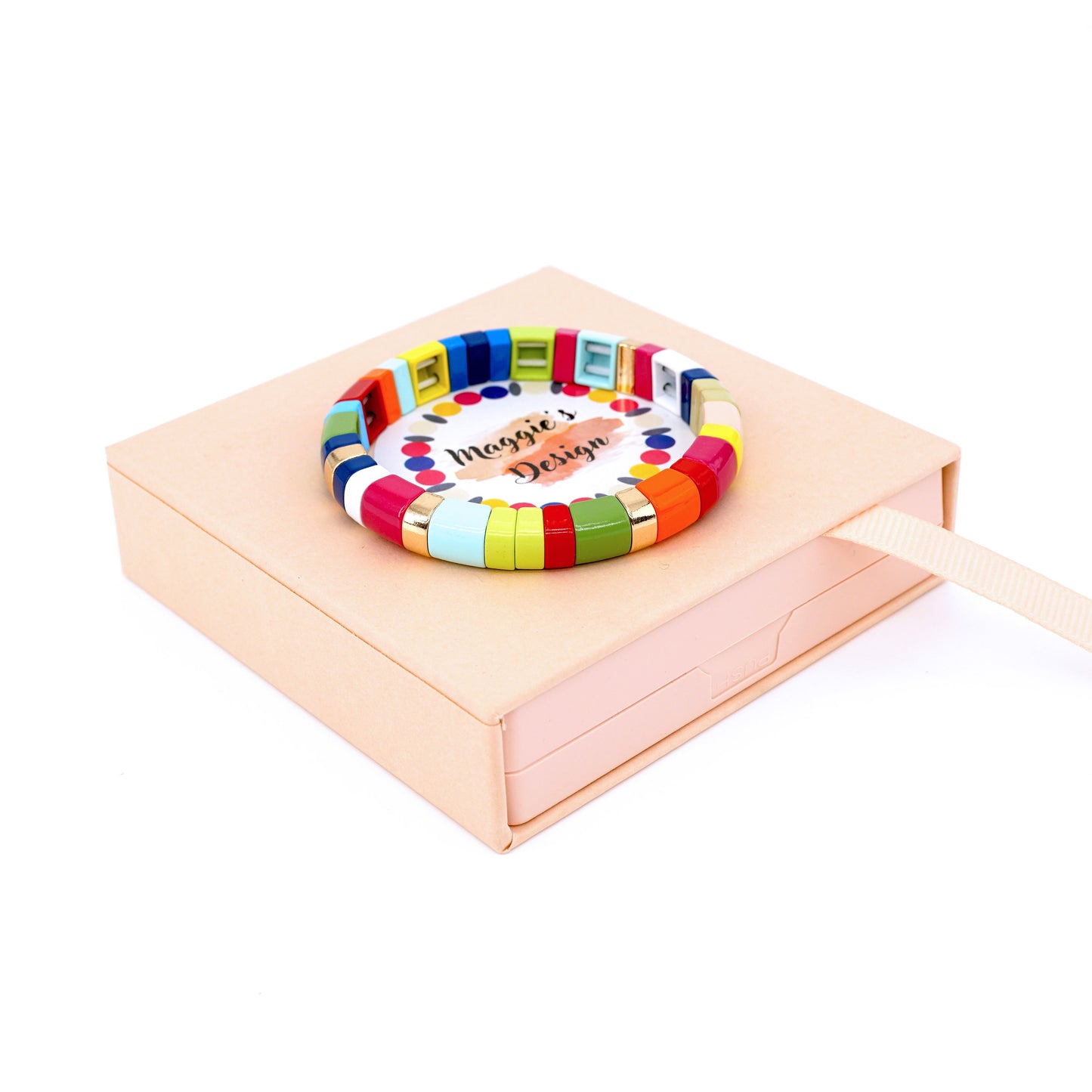 Rainbow Enamel Tile Bead Bracelets Set, Summer Colorblock Bracelet