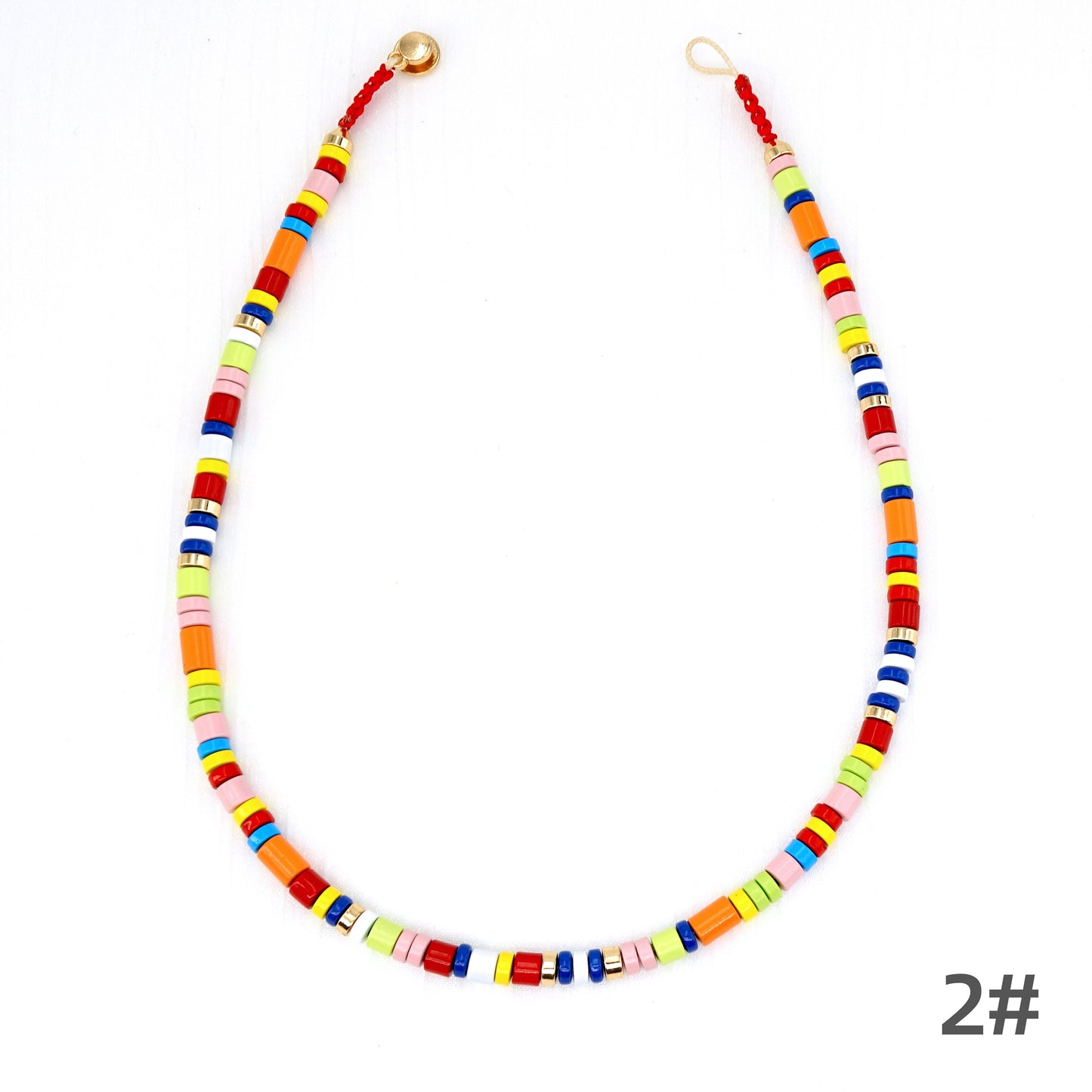 Rainbow Enamel Tile Bead Necklace Boho Style