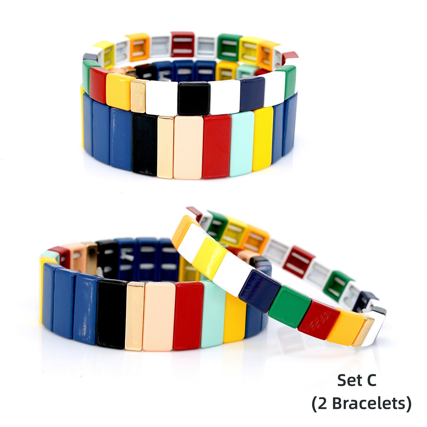 Rectangle Colorblock Enamel Tile Bead Bracelet for Summer