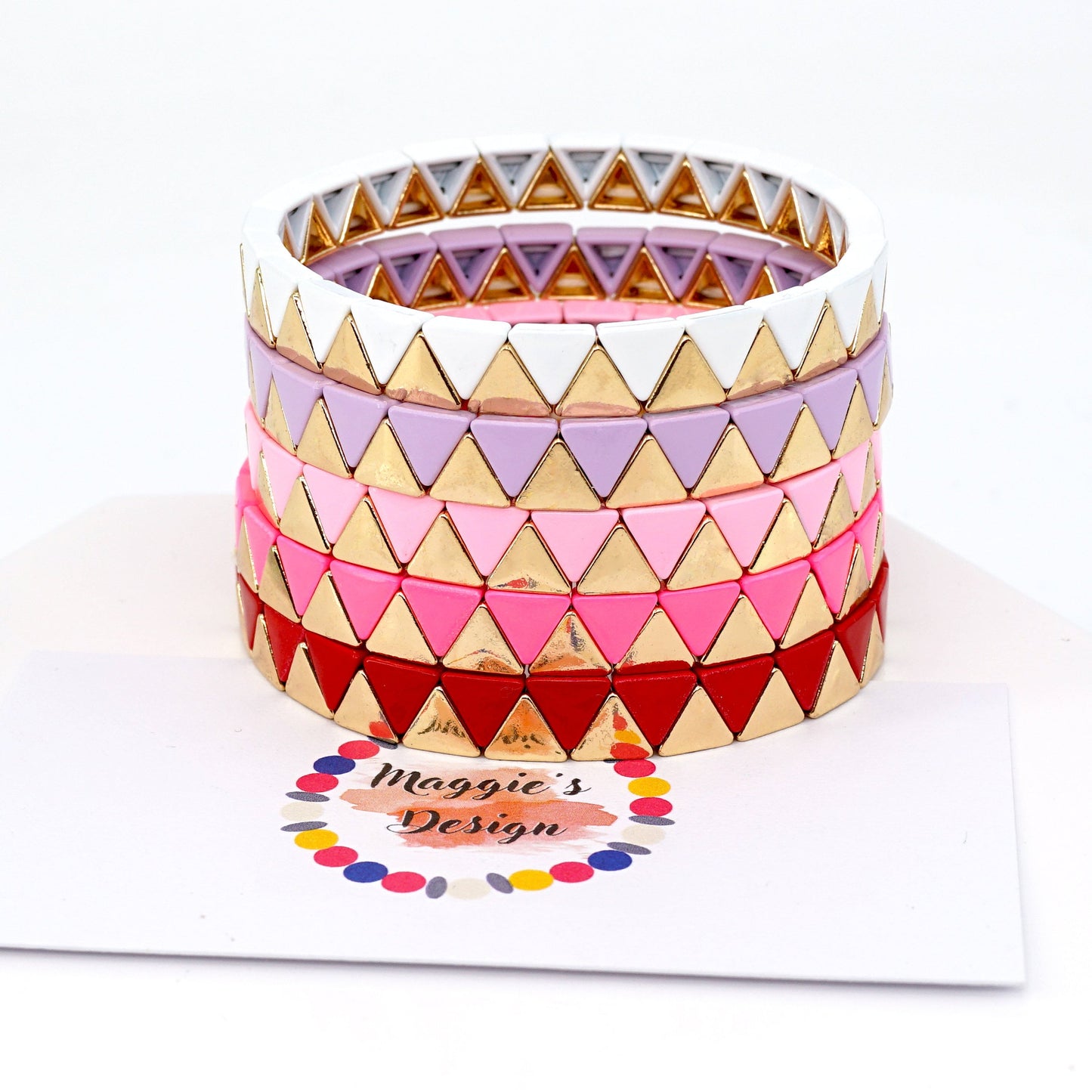 Boho Triangle Colorblock Enamel Tile Bead Bracelet