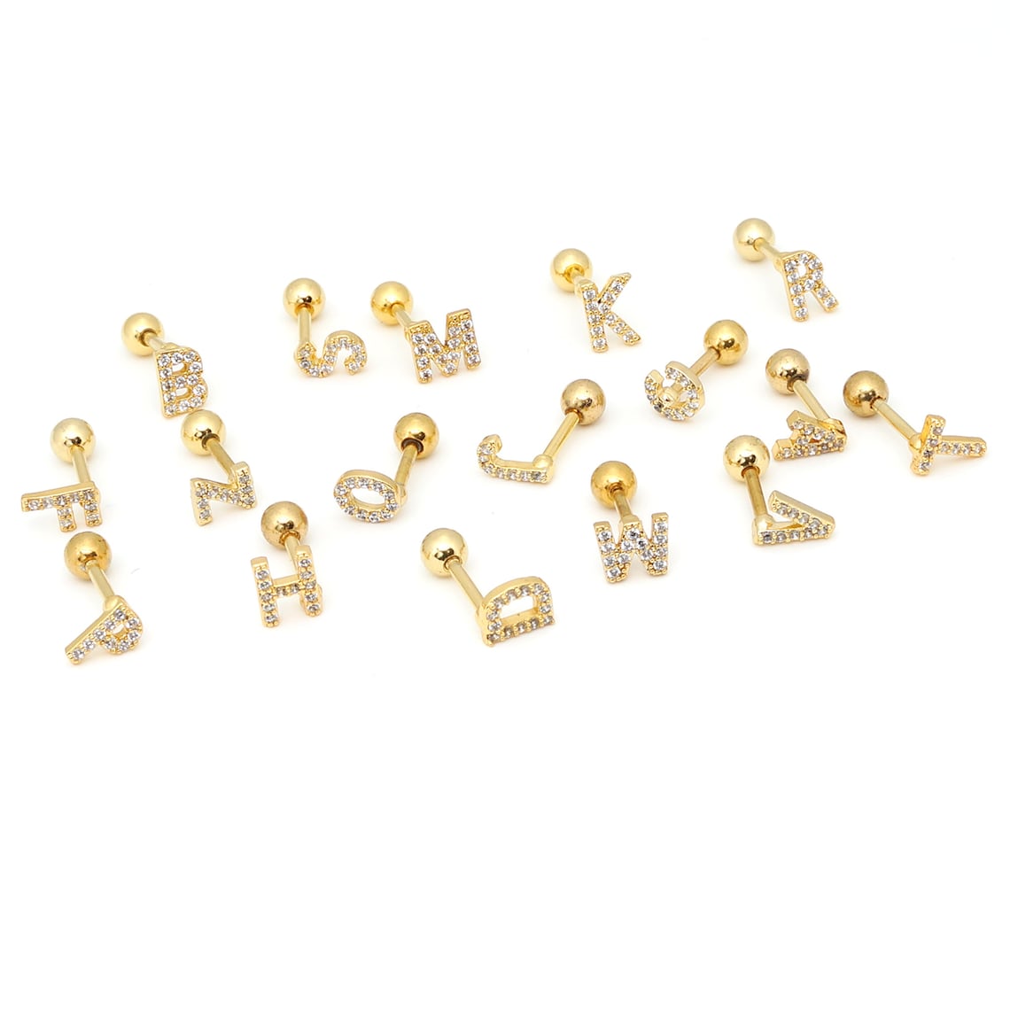 16G CZ Initial Letter Stud Earring, Alphabet Jewelry