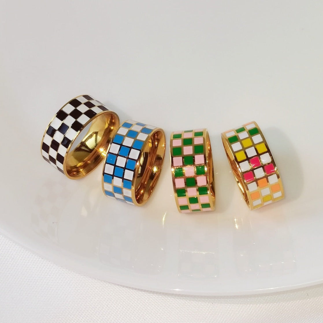 Statement Colored Checkered Ring