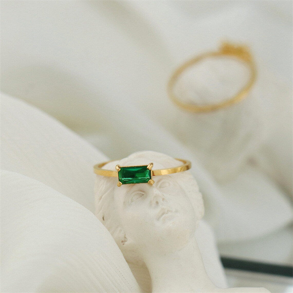 Emerald Baguette Ring, Stacking Ring