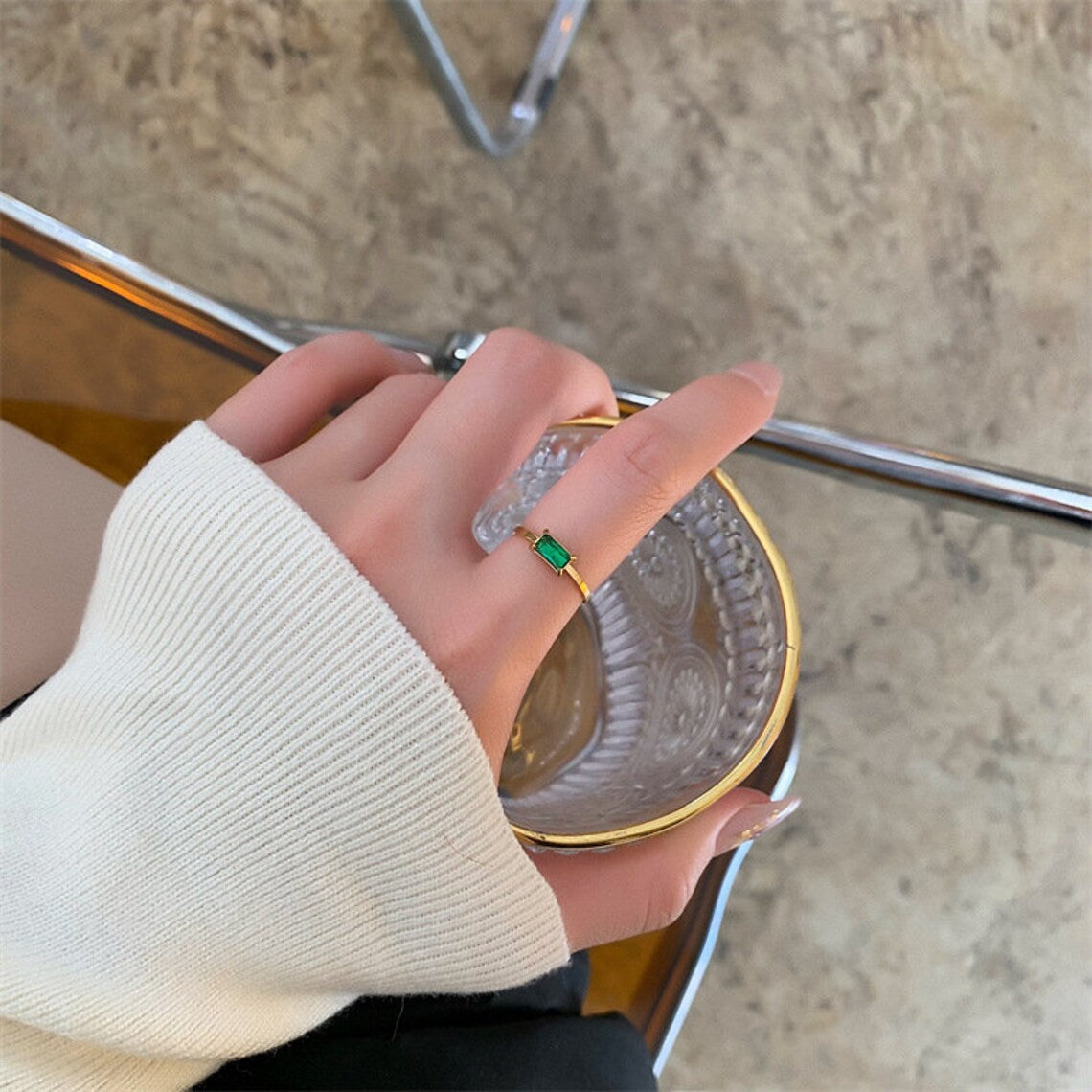 Emerald Baguette Ring, Stacking Ring