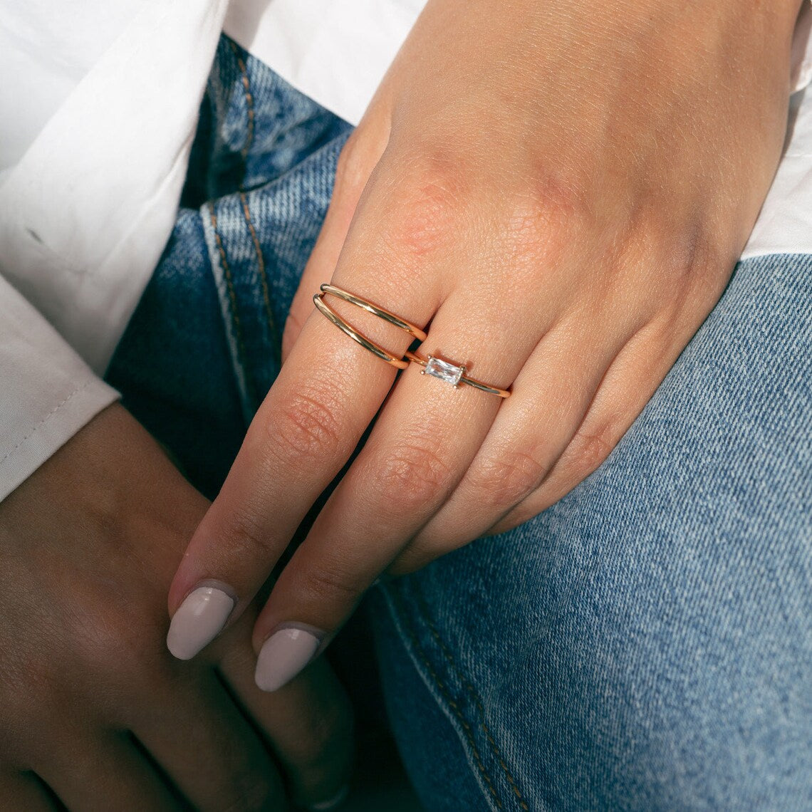 Emerald Baguette Ring, Stacking Ring