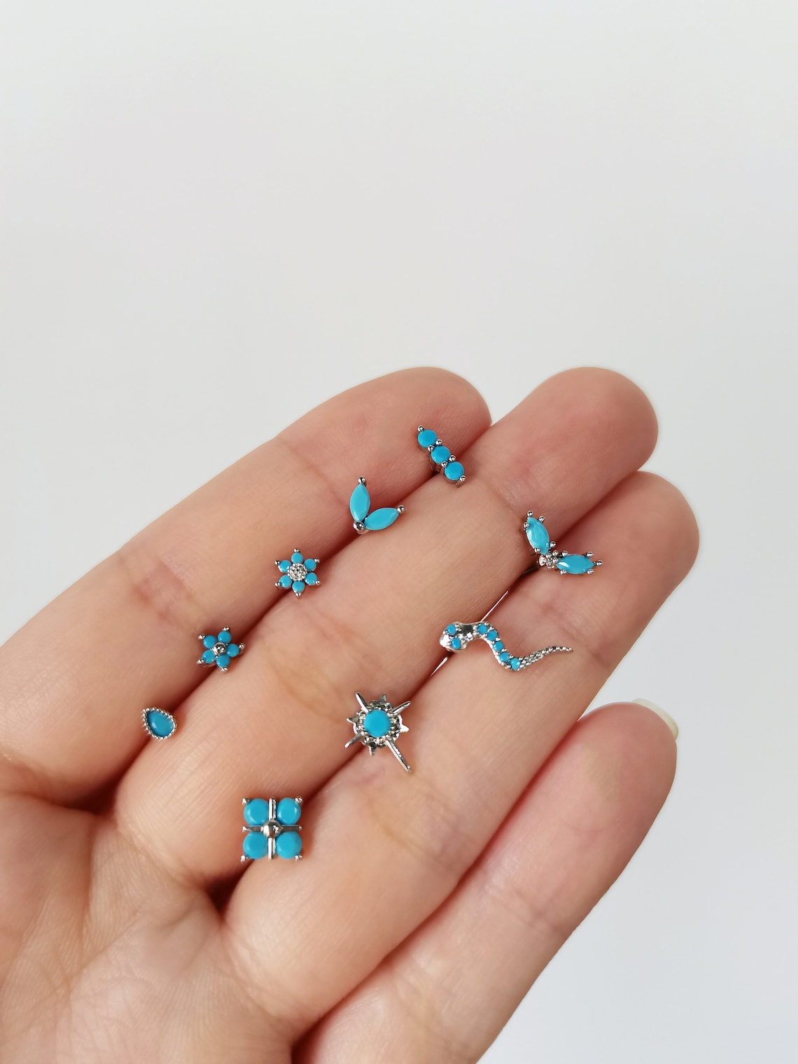 Tiny Turquoise Screw Back Studs,  20G Cartilage Piercings