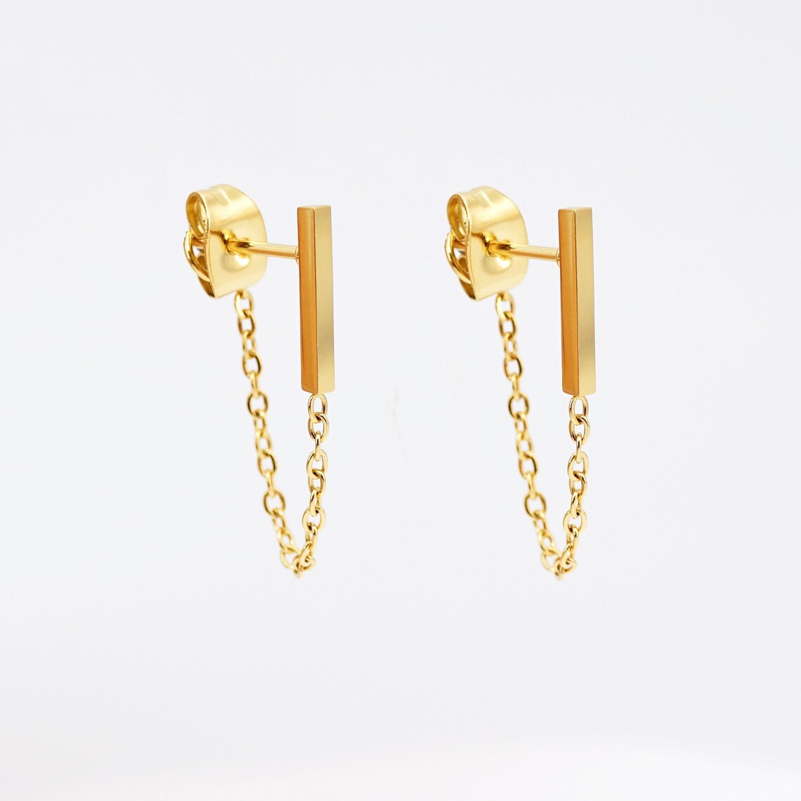 Simple Bar Chain Stud Earrings, Gold/Silver