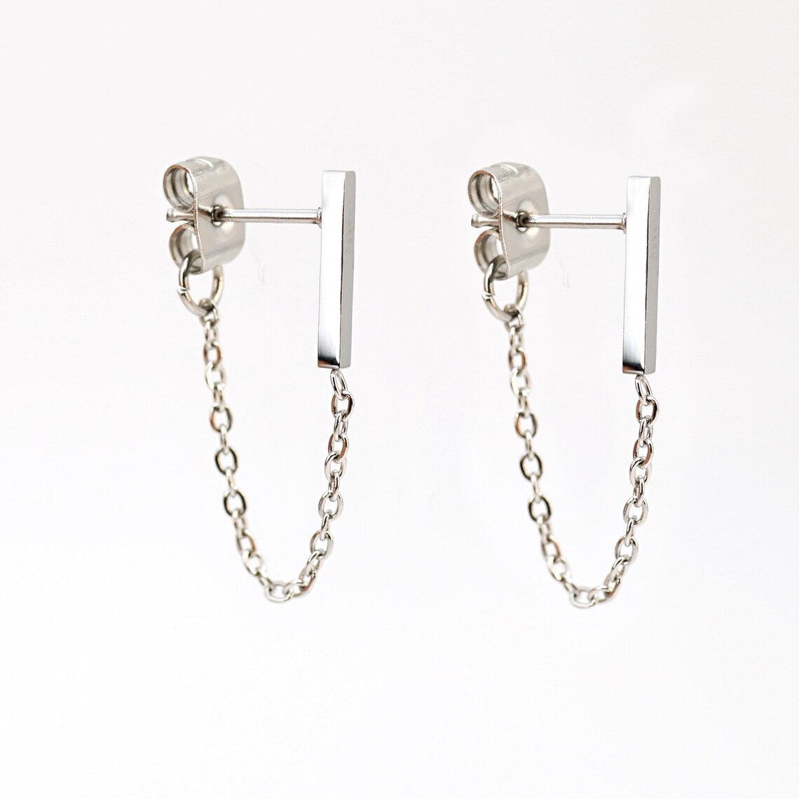 Simple Bar Chain Stud Earrings, Gold/Silver