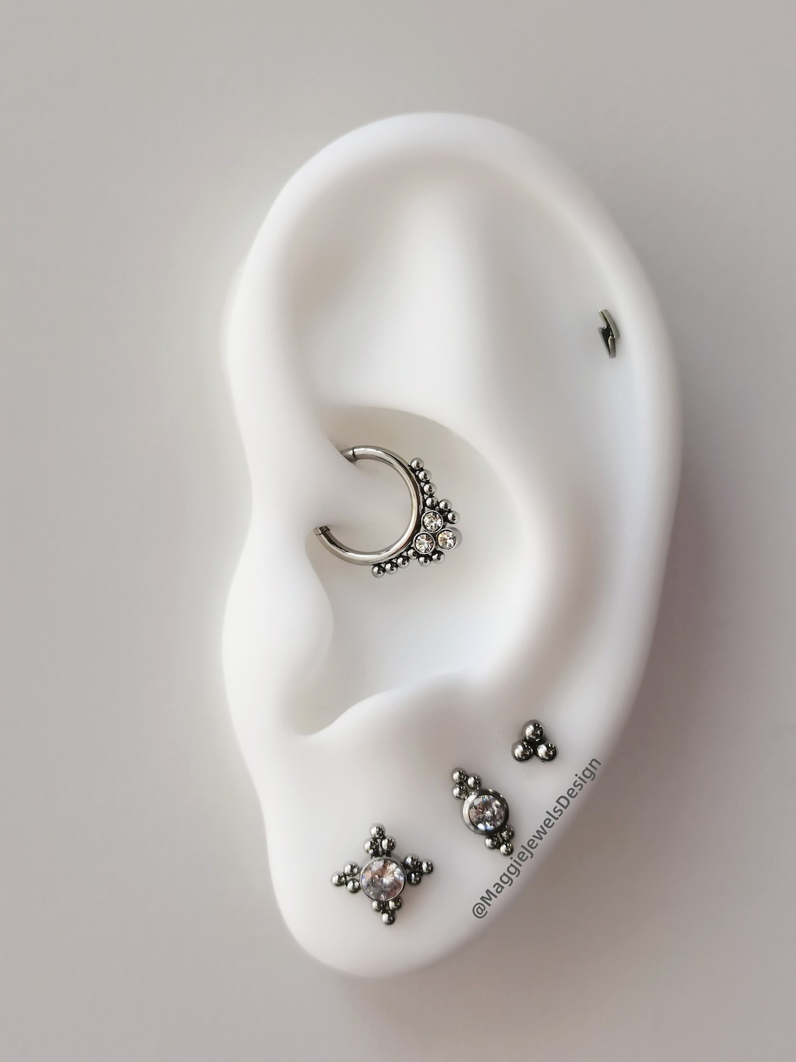 16G CZ & Bead Daith Earring, Segment Septum Ring