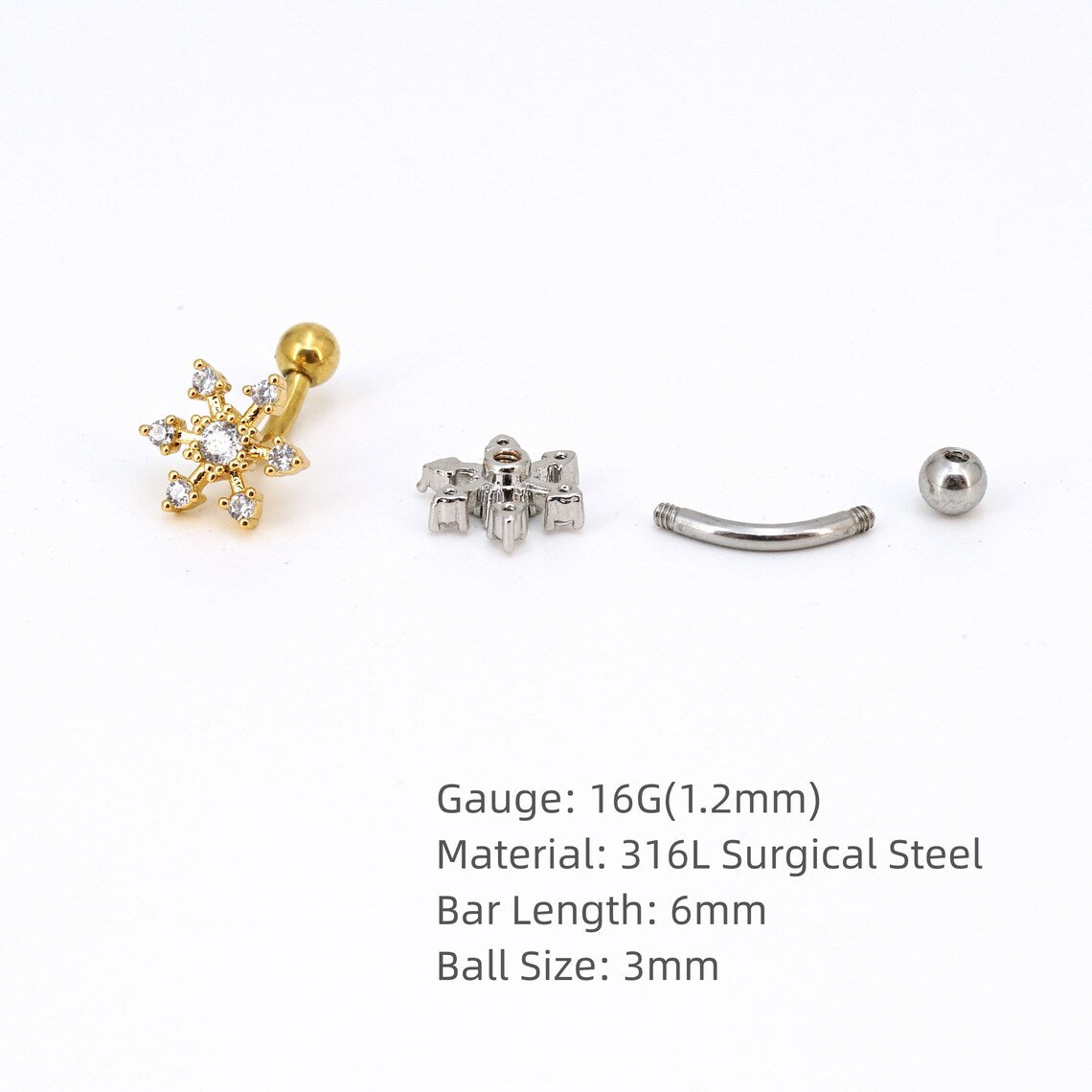 16G CZ Rook Piercing Curved Barbell Rook Earring