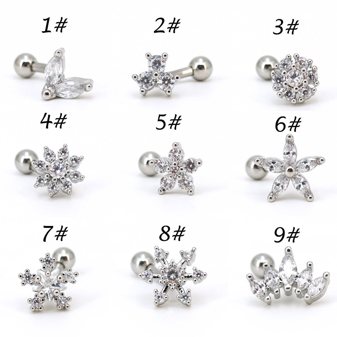 16G CZ Rook Piercing Curved Barbell Rook Earring